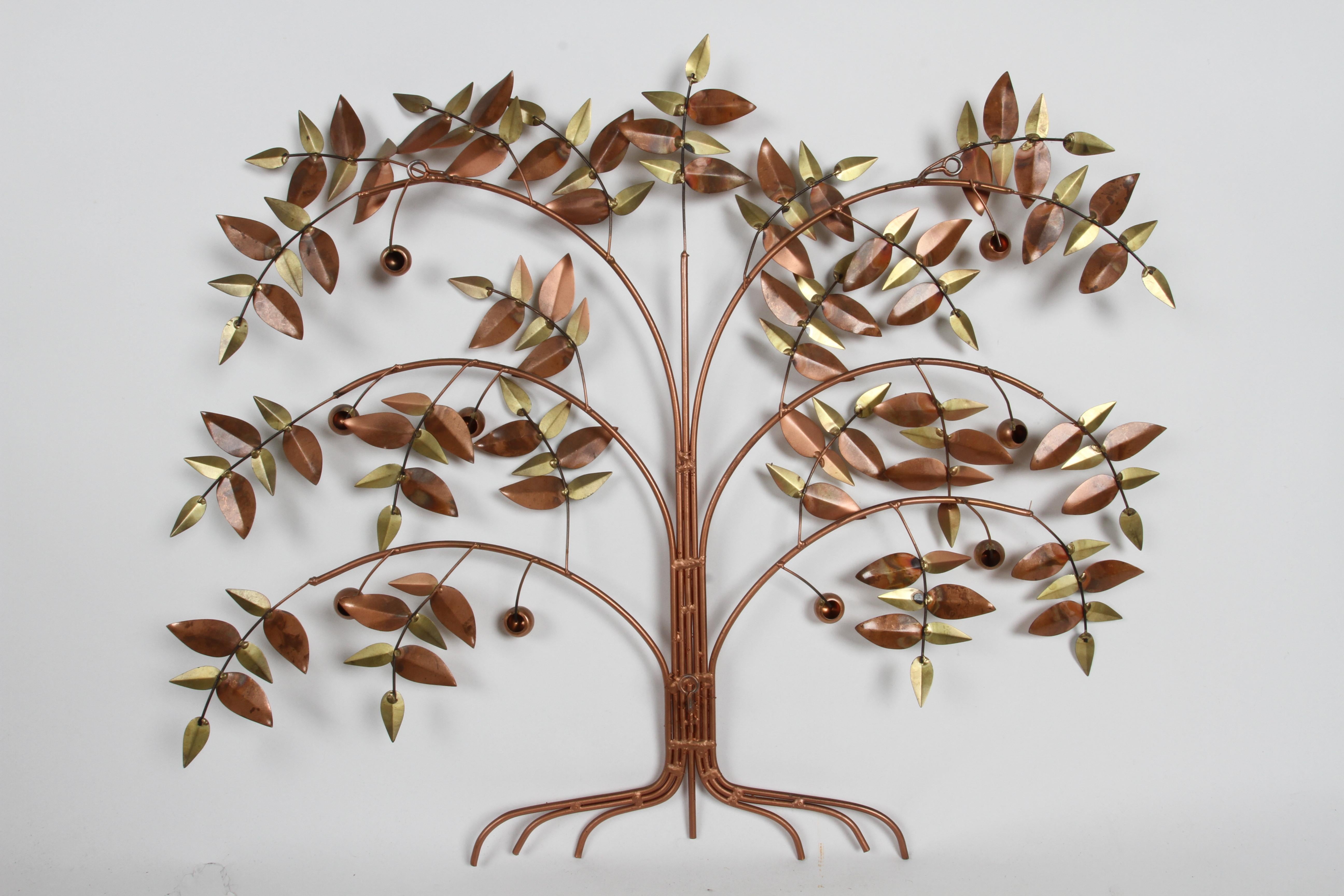 Curtis Jeré Tree of Life in Copper with Green Paint Wall Sculpture - circa 1977 3