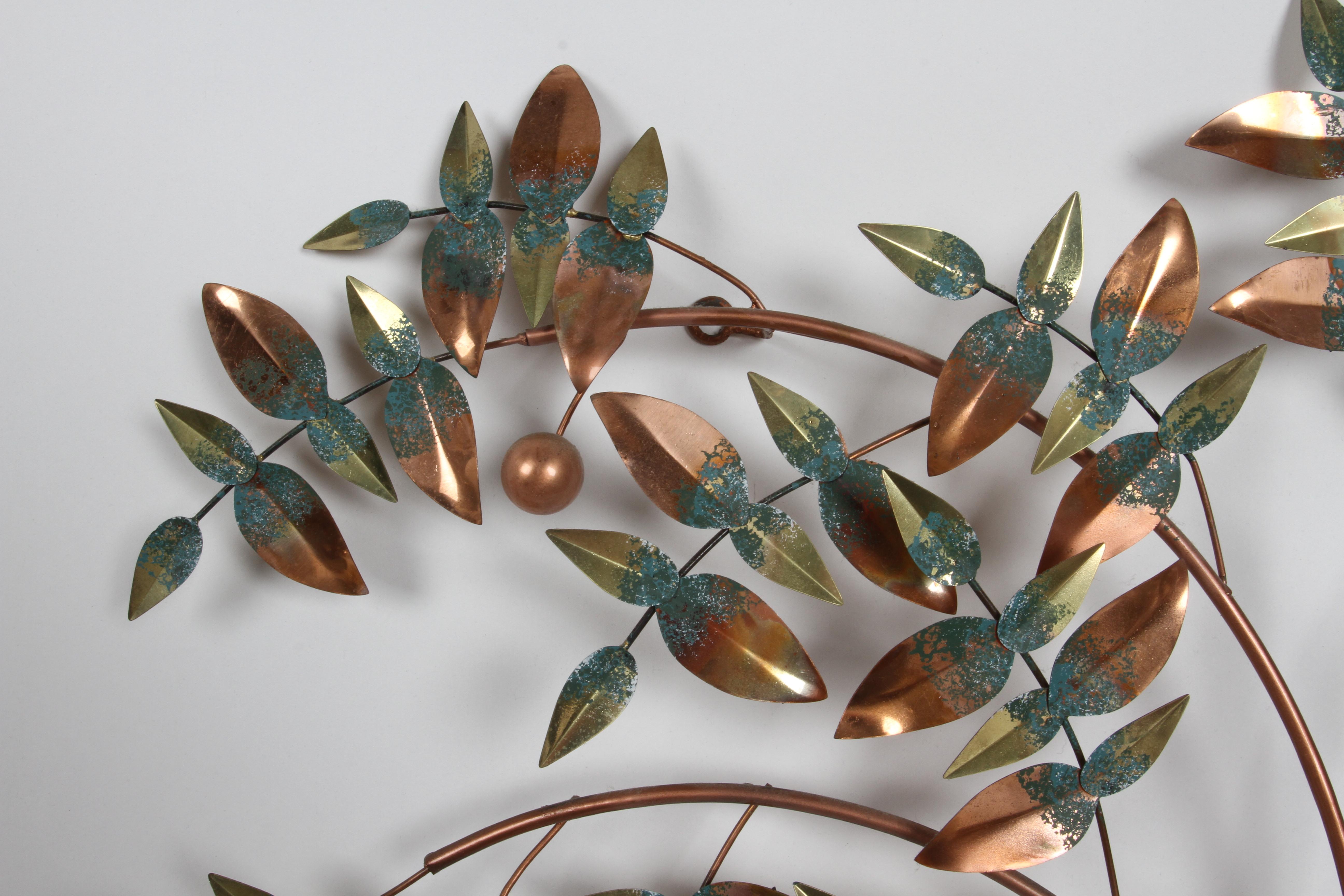 Mid-Century Modern Curtis Jeré Tree of Life in Copper with Green Paint Wall Sculpture - circa 1977