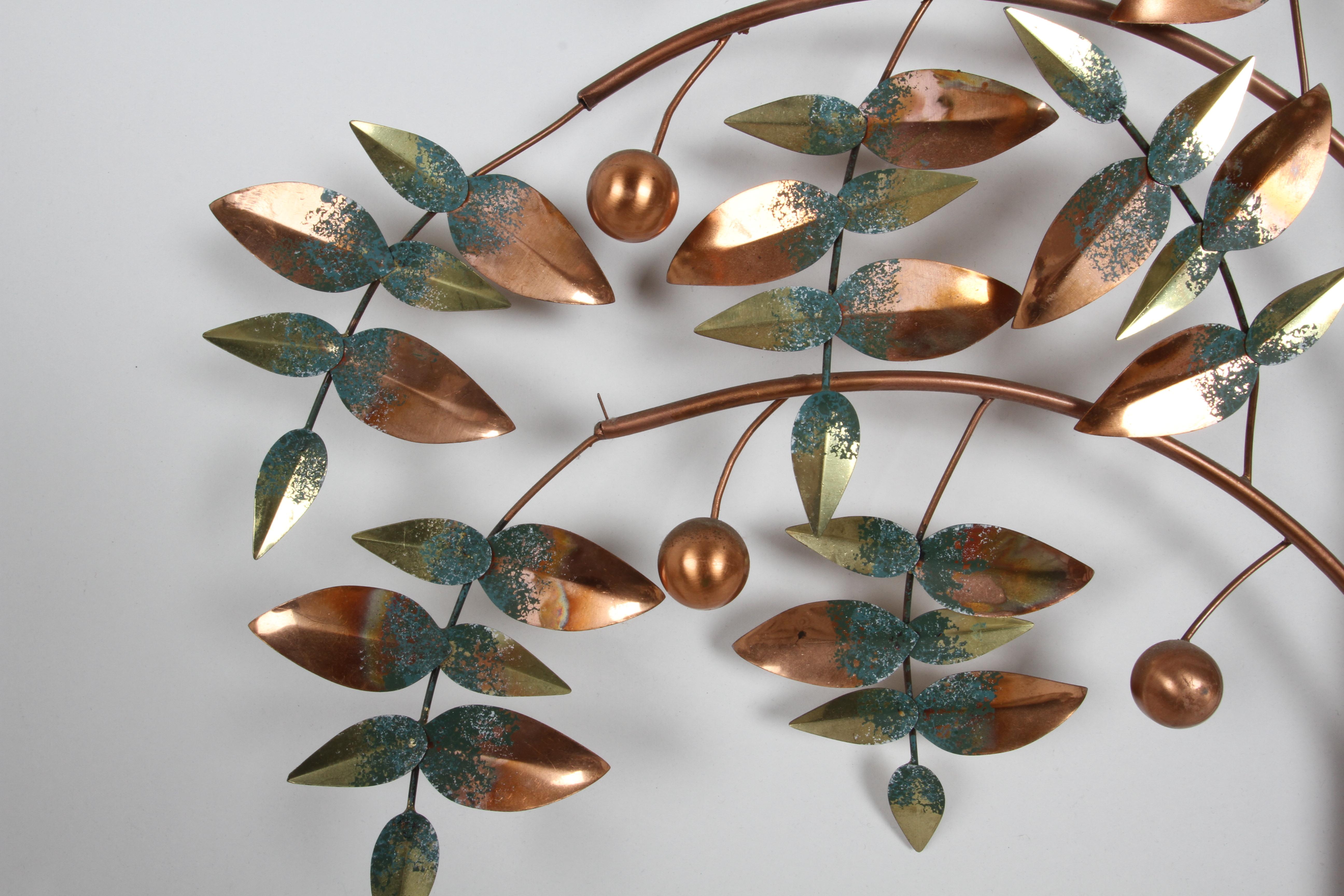 Late 20th Century Curtis Jeré Tree of Life in Copper with Green Paint Wall Sculpture - circa 1977