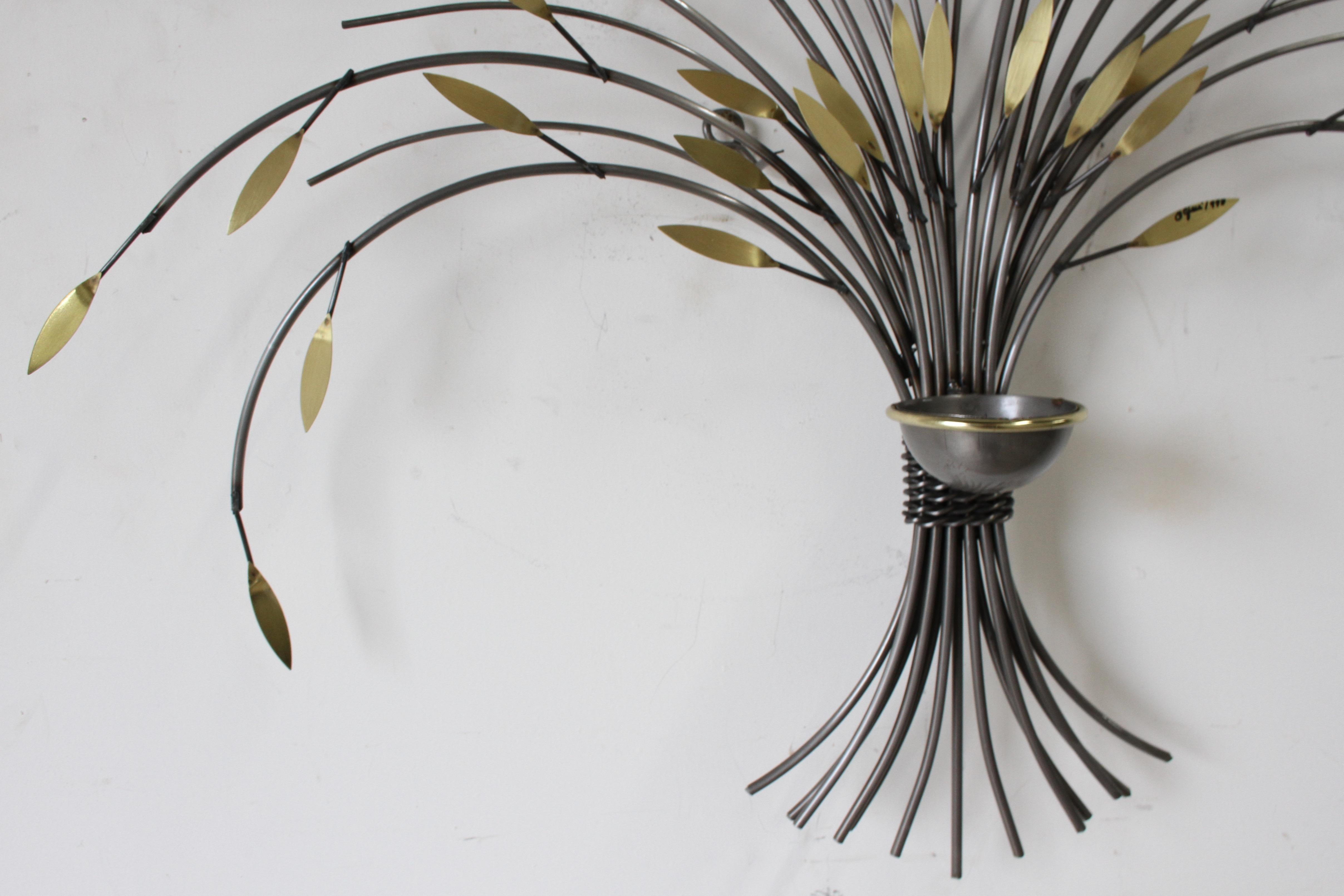 Mid-Century Modern Curtis Jeré, Tree Sculpture Candleholder or Sconce Made of Brass and Steel For Sale