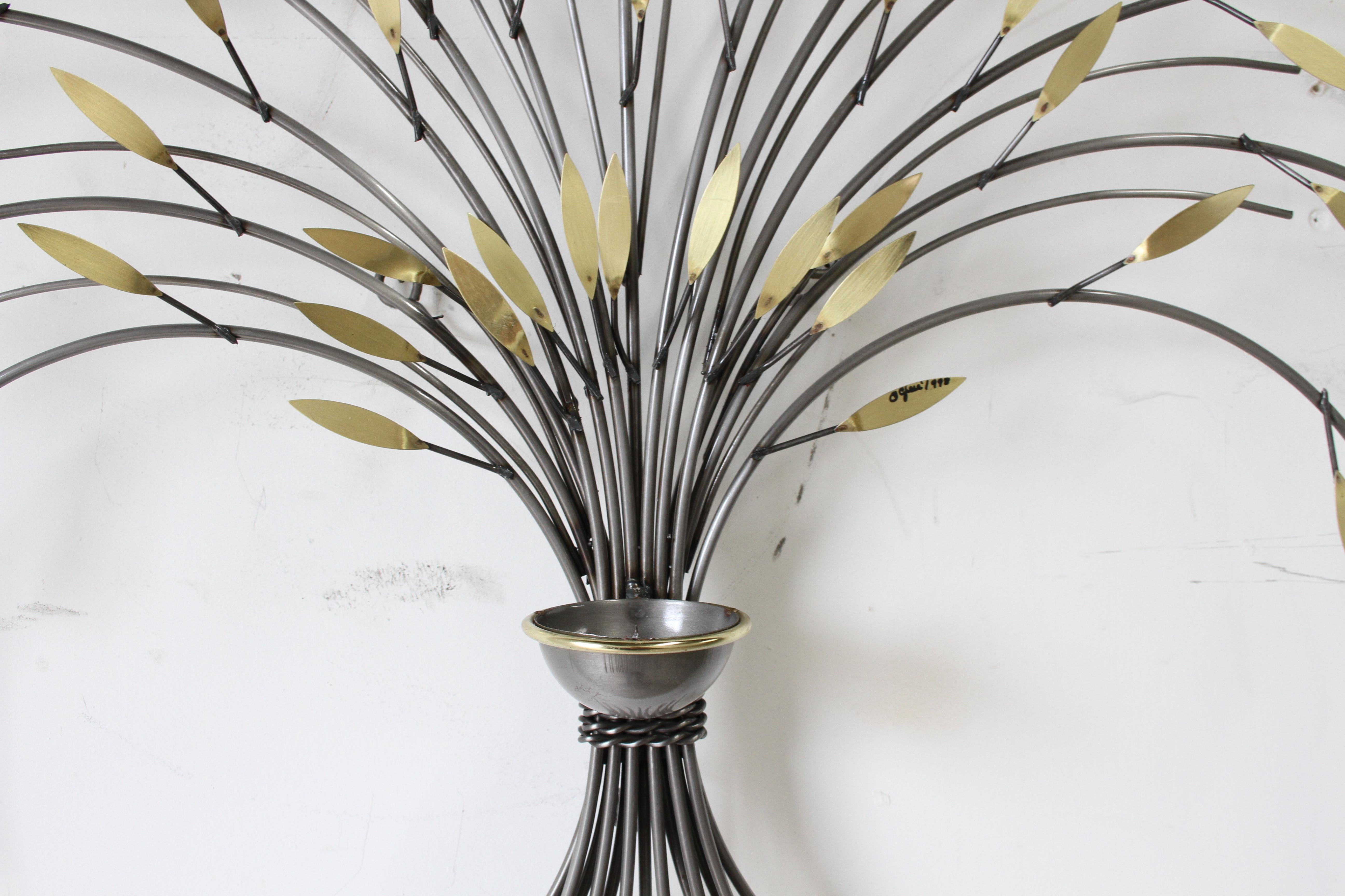 American Curtis Jeré, Tree Sculpture Candleholder or Sconce Made of Brass and Steel For Sale