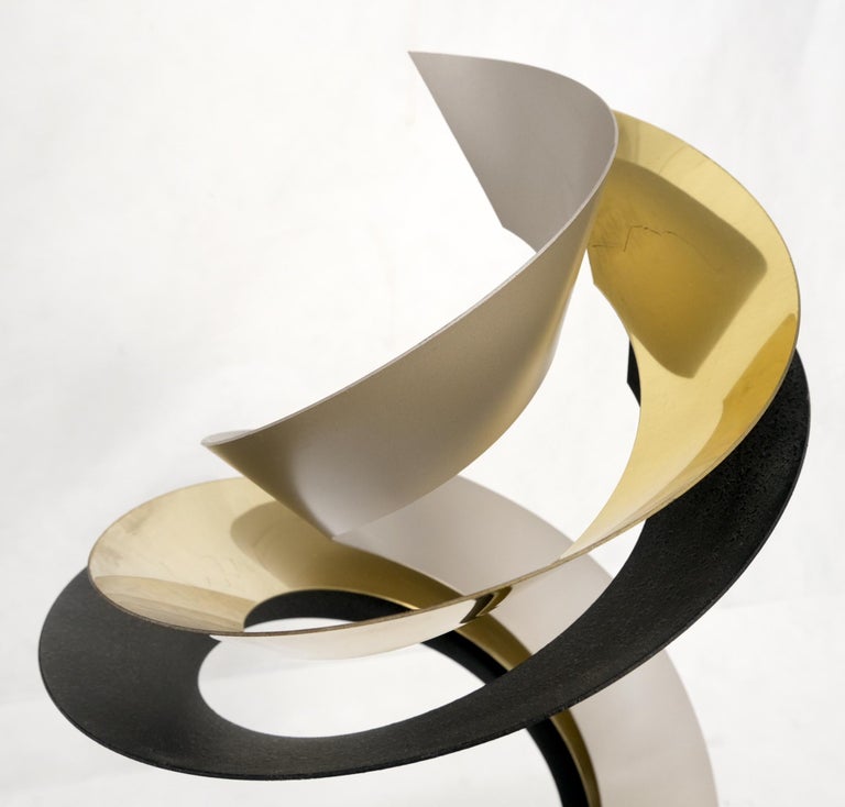 Curtis Jere Turned Round Cylinder Marble Base Mixed Metal Sculpture For ...