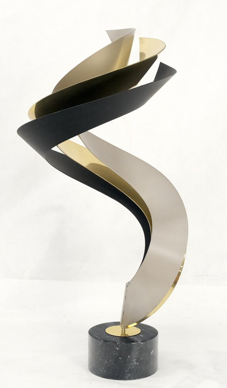 Curtis Jere Turned Round Cylinder Marble Base Mixed Metal Sculpture For ...