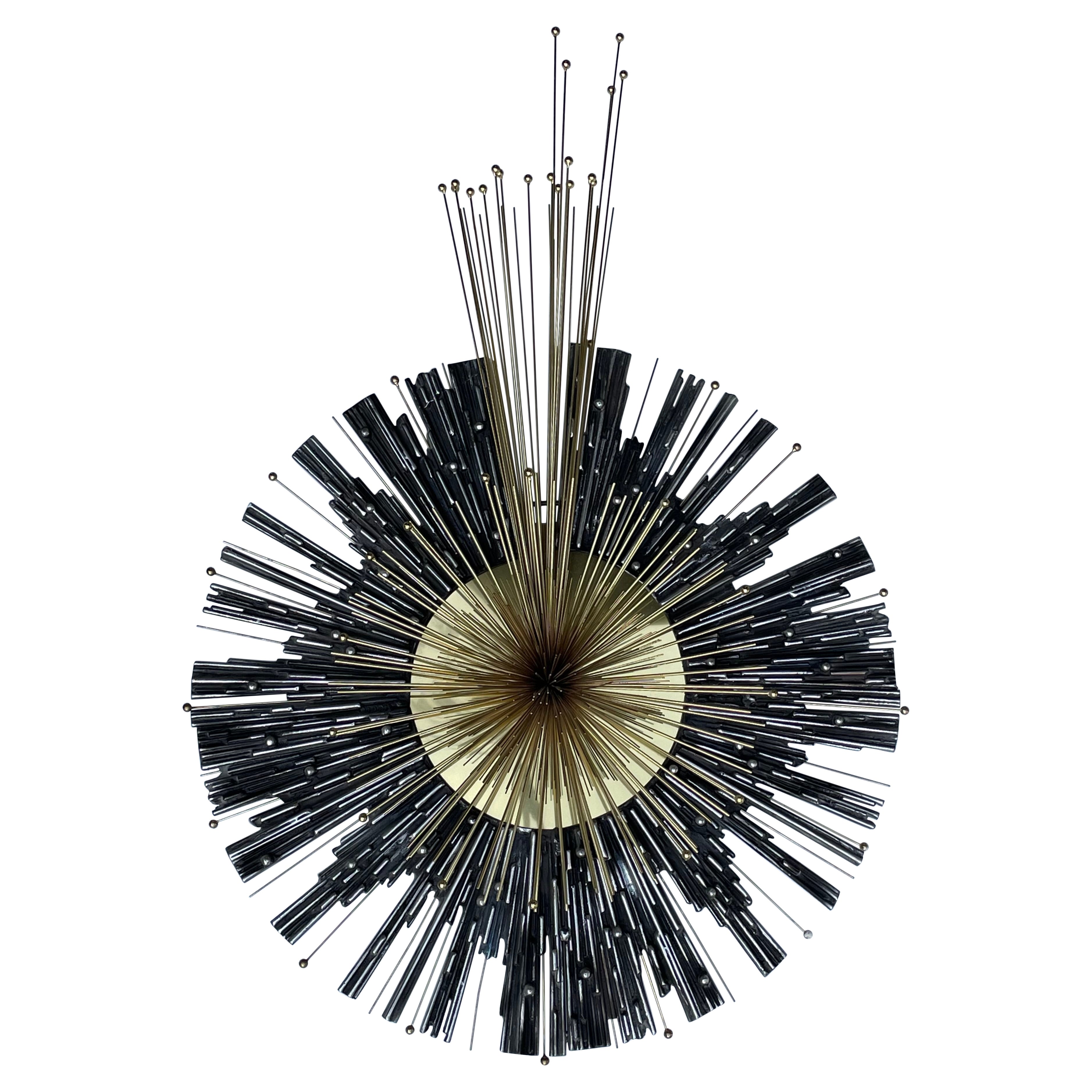 Curtis Jere Unique Starburst Urchin Style Brass Wall Sculpture 5ft For Sale