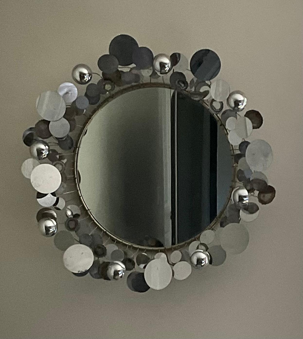 Curtis Jere Vintage Chrome Raindrops Mirror Signed and Dated 1974 mid century  In Good Condition For Sale In Ann Arbor, MI