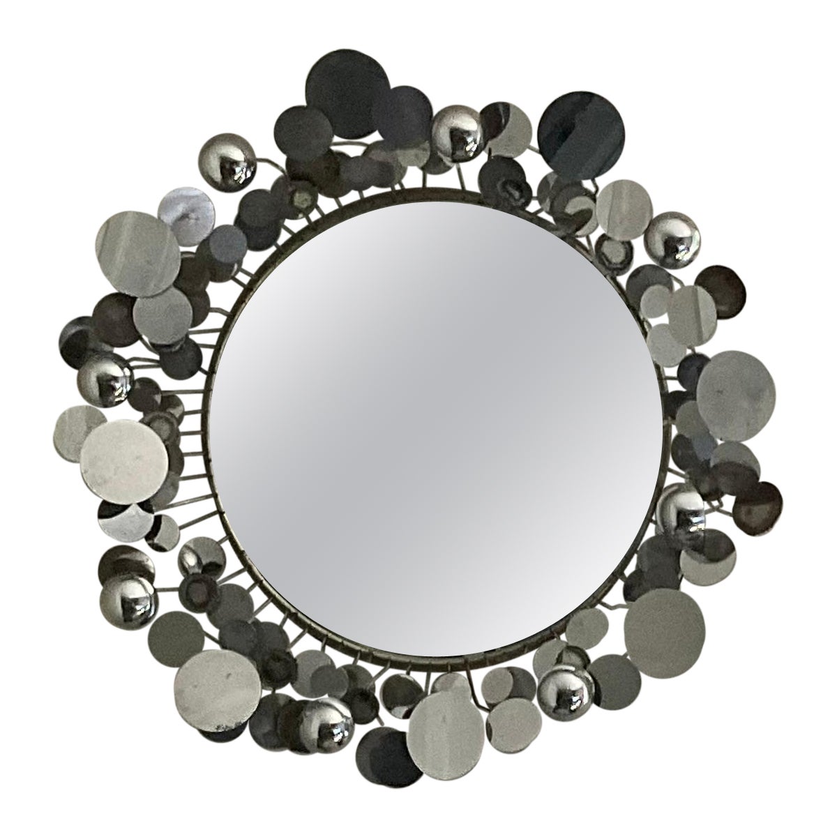 Curtis Jere Vintage Chrome Raindrops Mirror Signed and Dated 1974 mid century