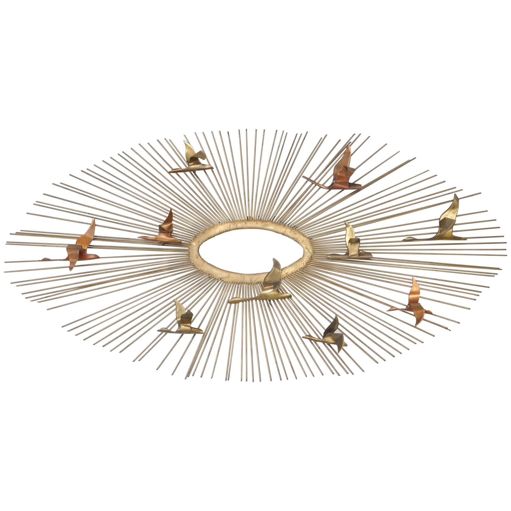 Curtis Jere Wall Hanging Sunburst Sculpture of Birds, 1960s