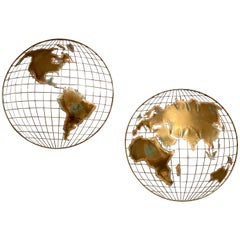 Vintage Curtis Jere World Map / Globe Wall Sculpture 'Two Piece'