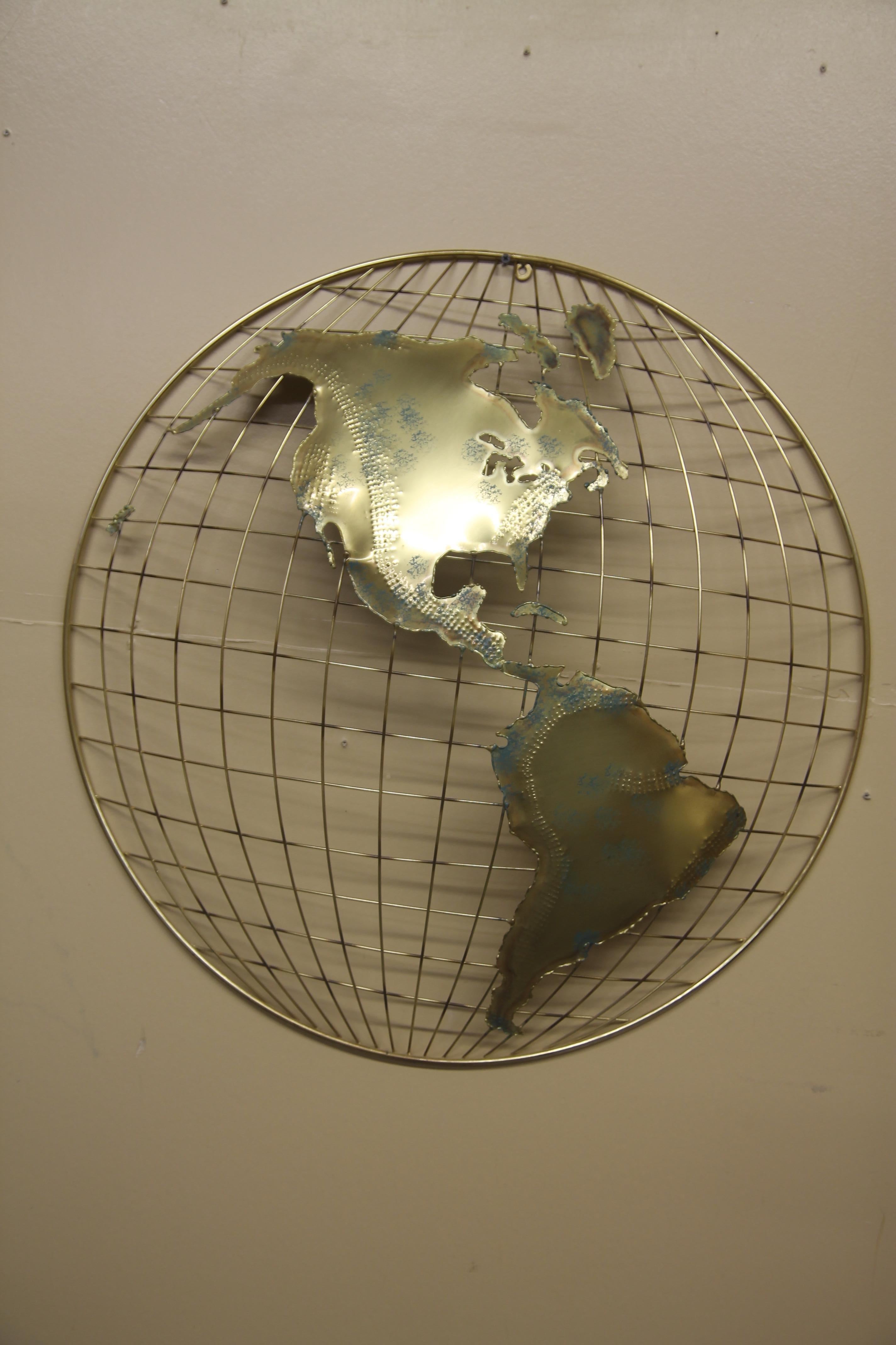 American Curtis Jere World Map Wall Sculpture