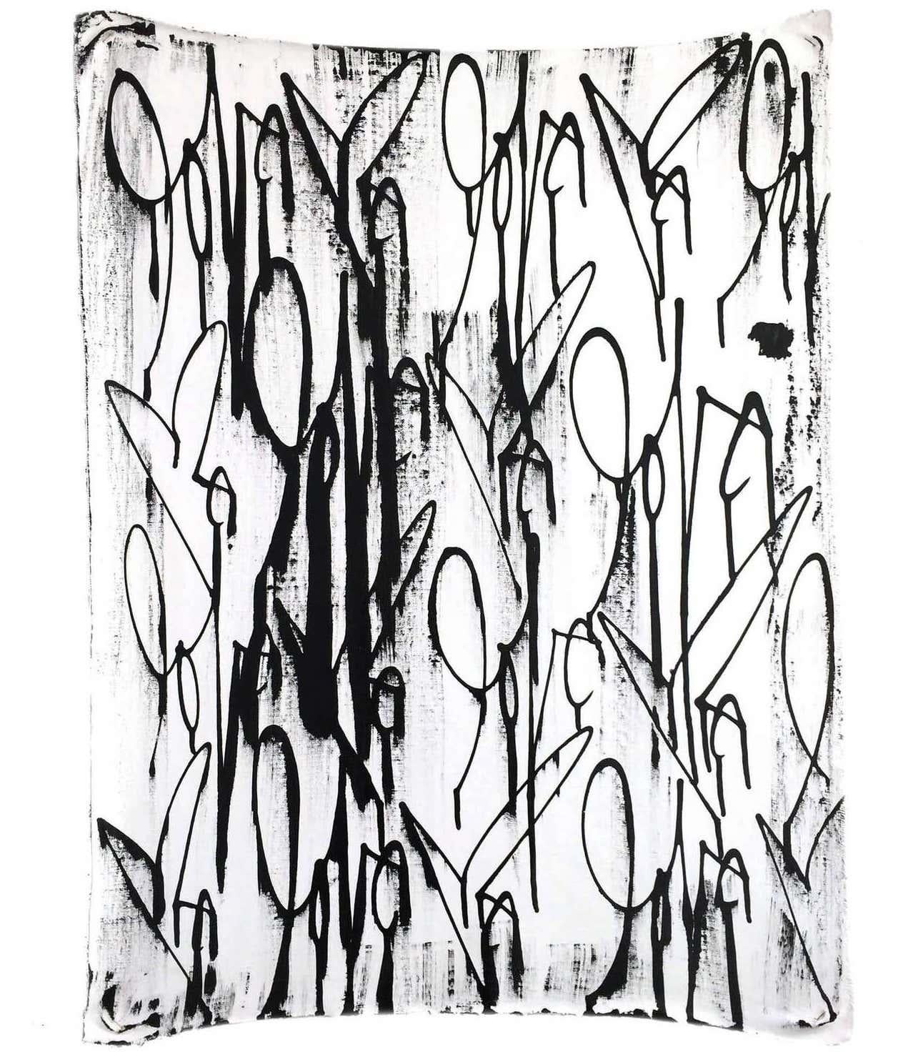 Peinture en noir et blanc « Love Me » de Curtis Kulig (Oil sur lin) en vente 2