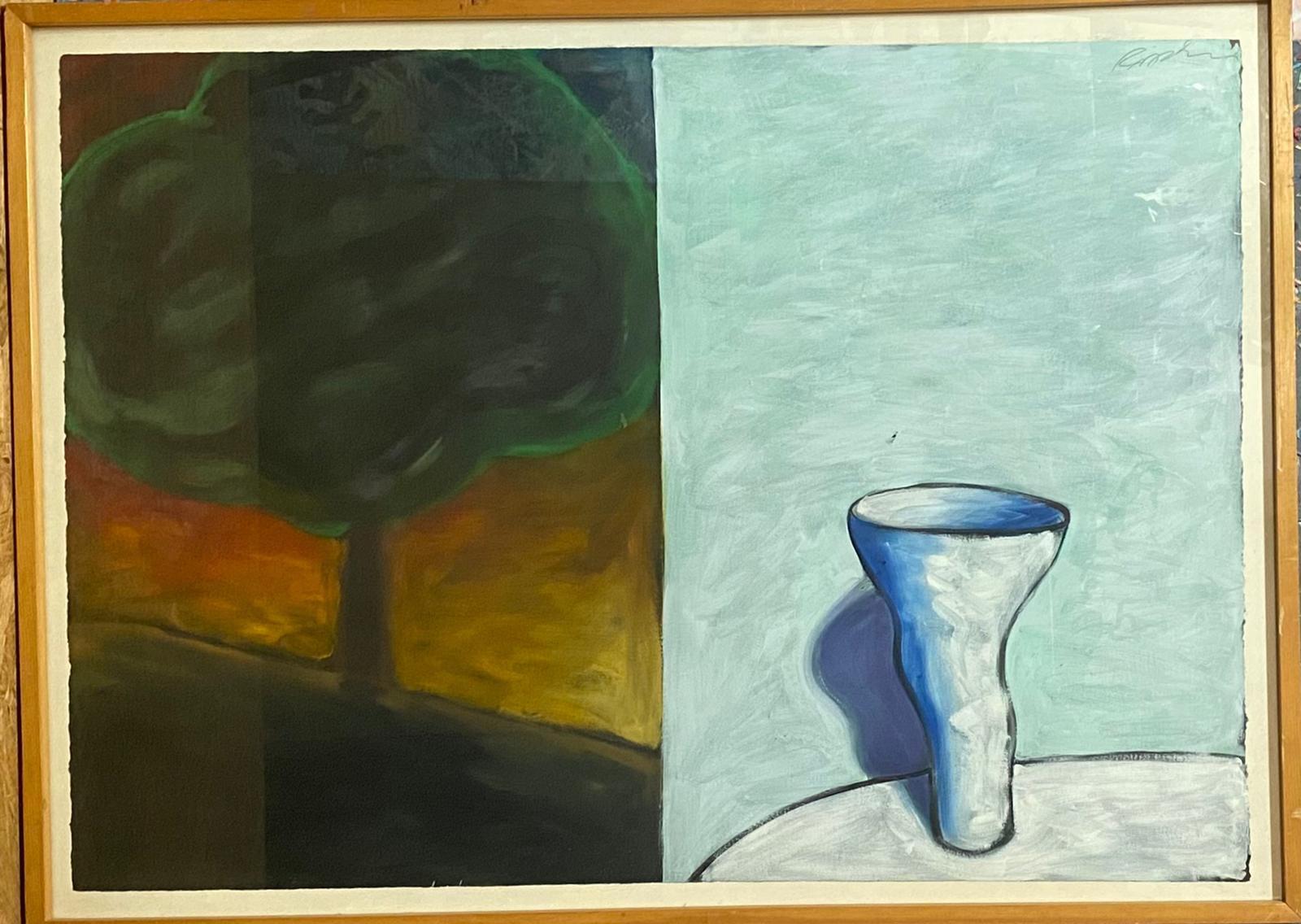 Vintage Large Oil Painting Study for Diptych Abstract Modernist Vessel and Tree (Étude pour un diptyque abstrait moderniste) - Vert Abstract Painting par Curtis Ripley