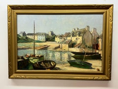 Curtis S. Opliger Wharf with Boats Landscape Painting 