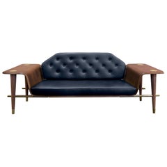 Curtis Sofa in Navy with Wooden Detail