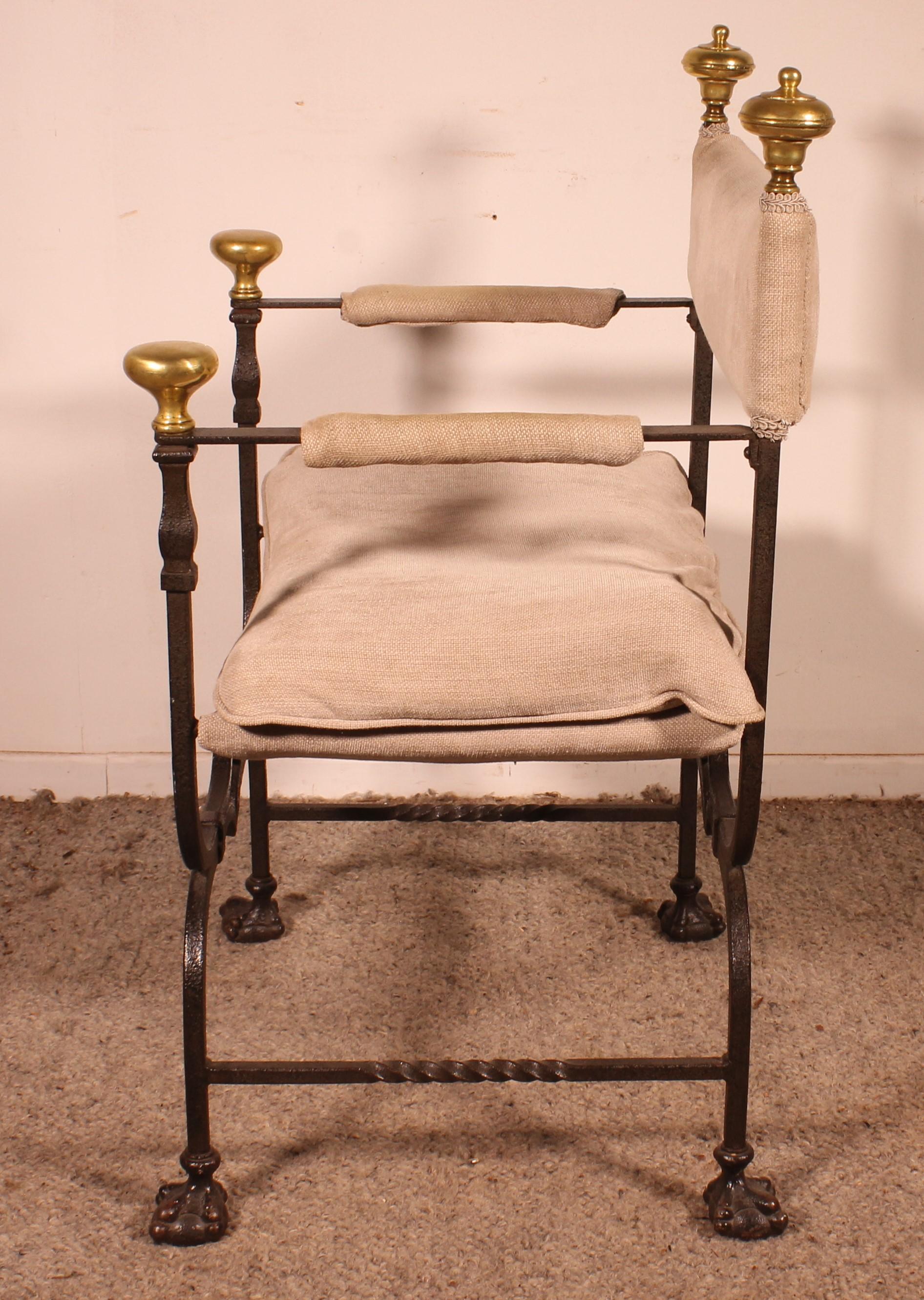 Curule Armchair In Wrought Iron And Bronze 5