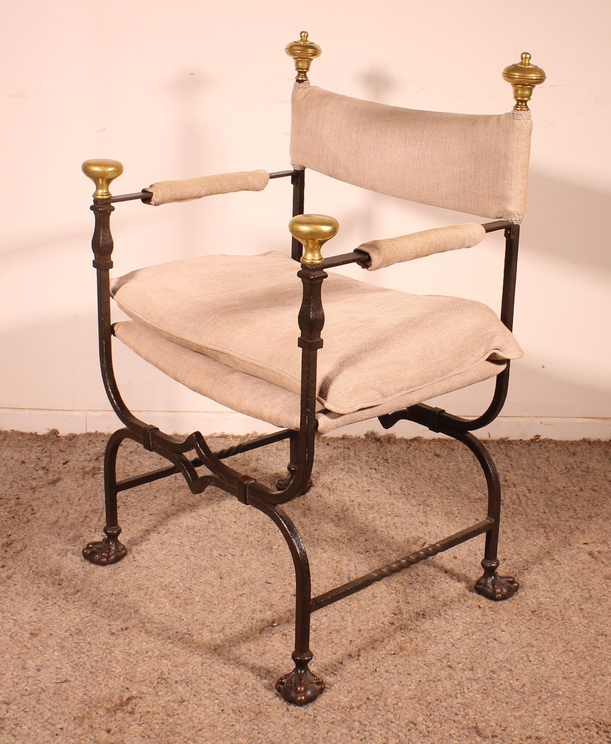 Curule Armchair In Wrought Iron And Bronze 6