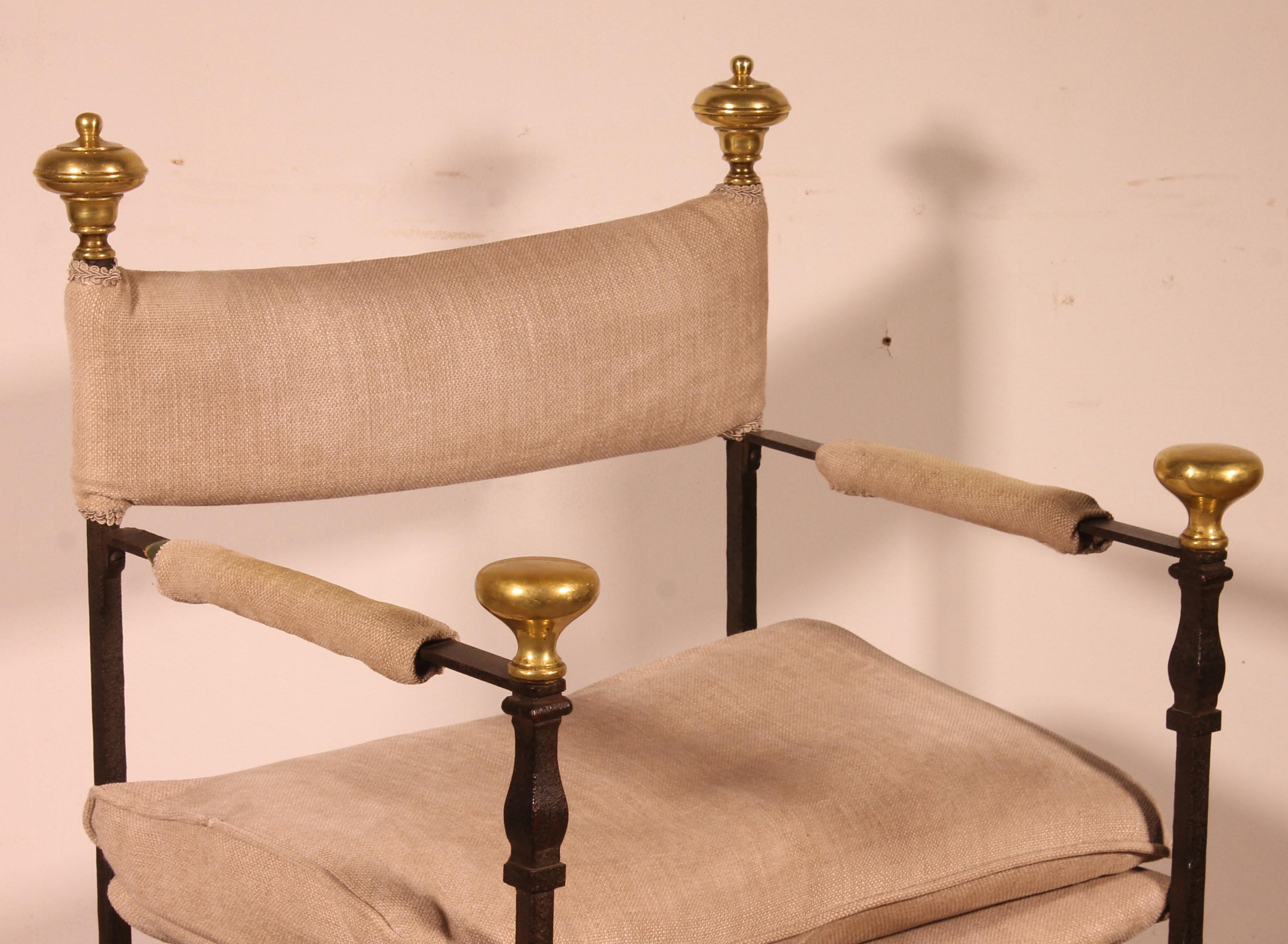 Renaissance Curule Armchair In Wrought Iron And Bronze