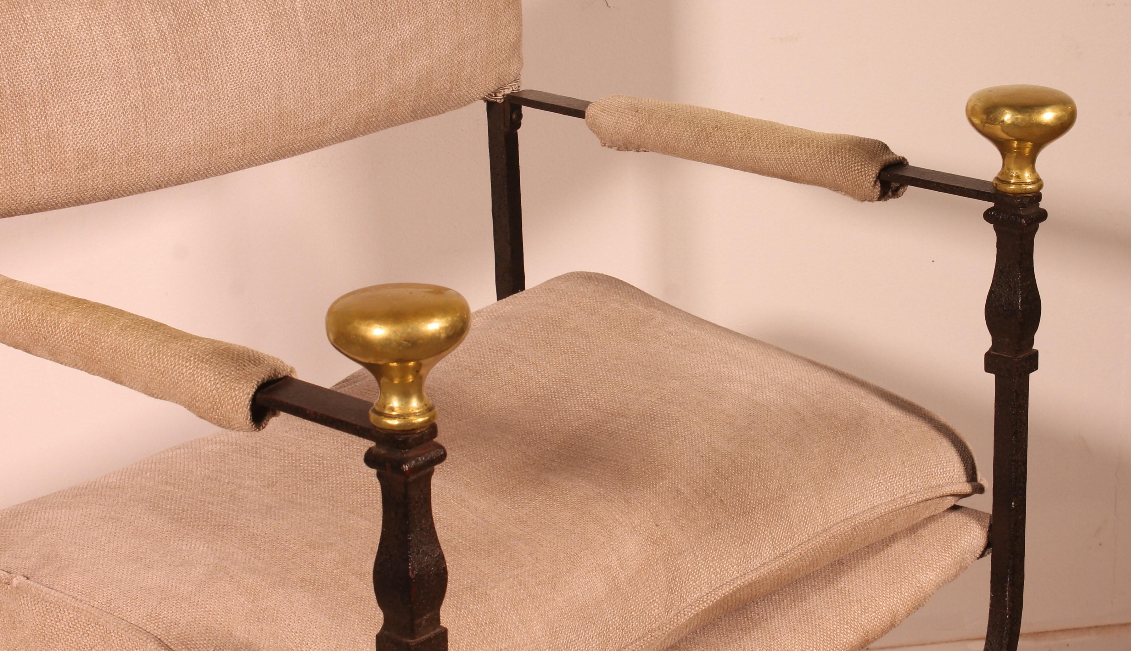 20th Century Curule Armchair In Wrought Iron And Bronze