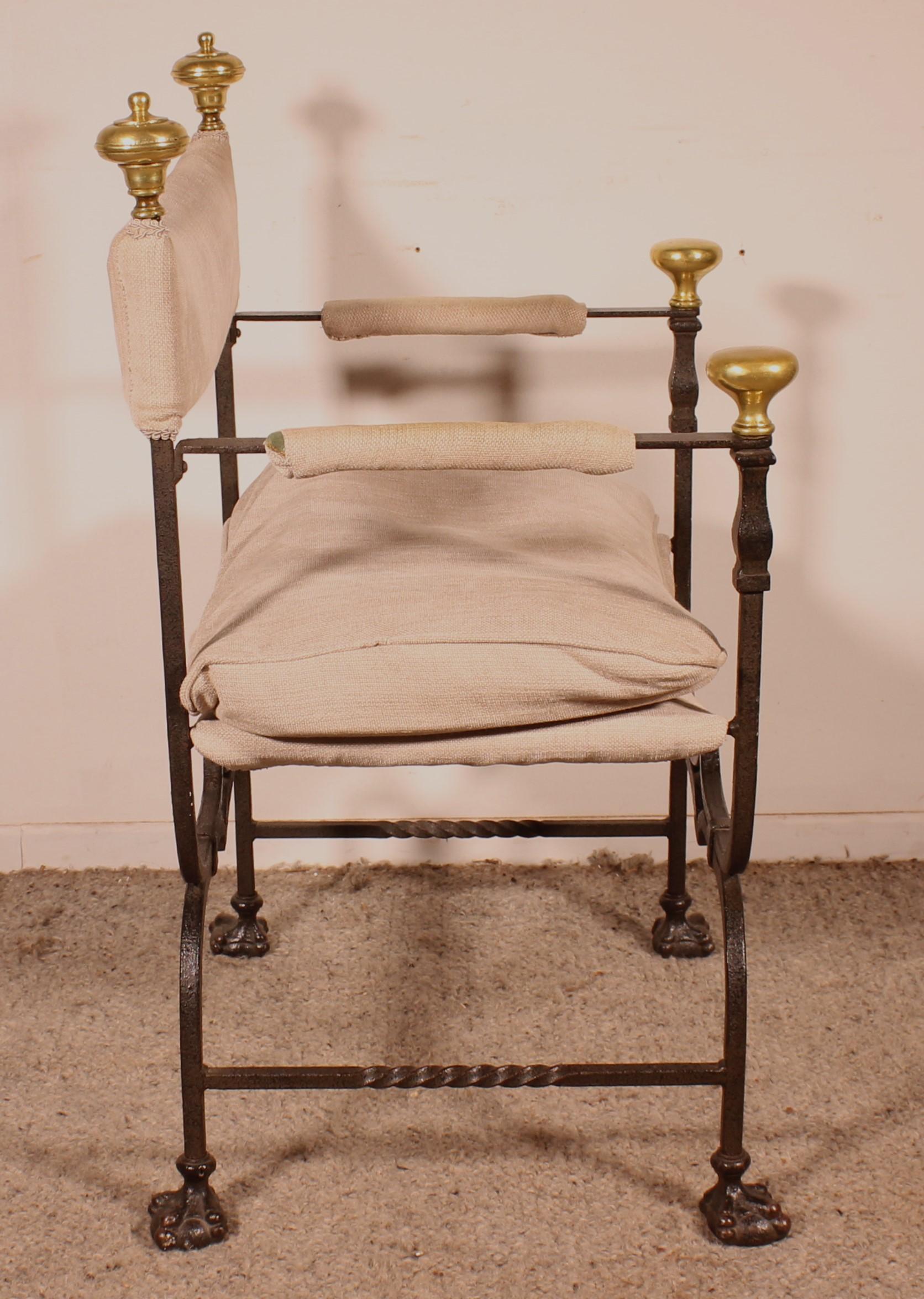 Curule Armchair In Wrought Iron And Bronze 2
