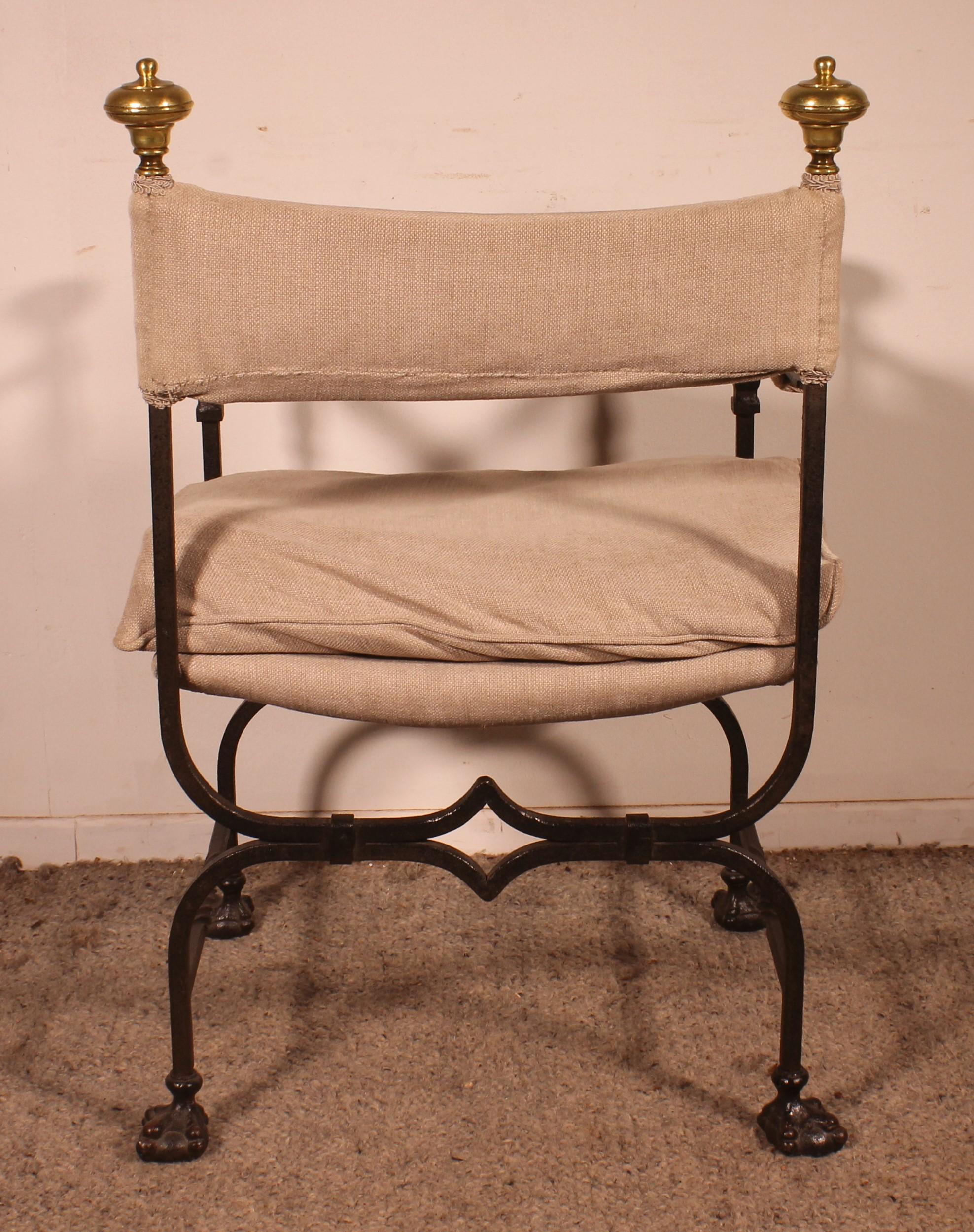Curule Armchair In Wrought Iron And Bronze 3