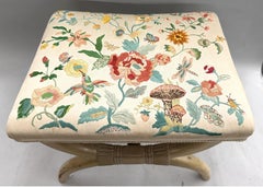 Curule Form Stool with Floral Silk Embroidered Seat