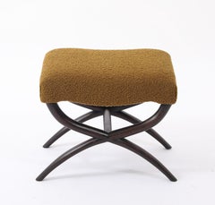 Curule Horn Beech Stool in Bouclé, France 1950's