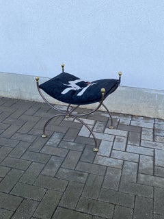 curule metal and brass stool, in the style of Maison Jansen, circa 1950/1960
