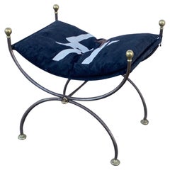 Curule metal and brass stool, in the style of Maison Jansen, circa 1950/1960