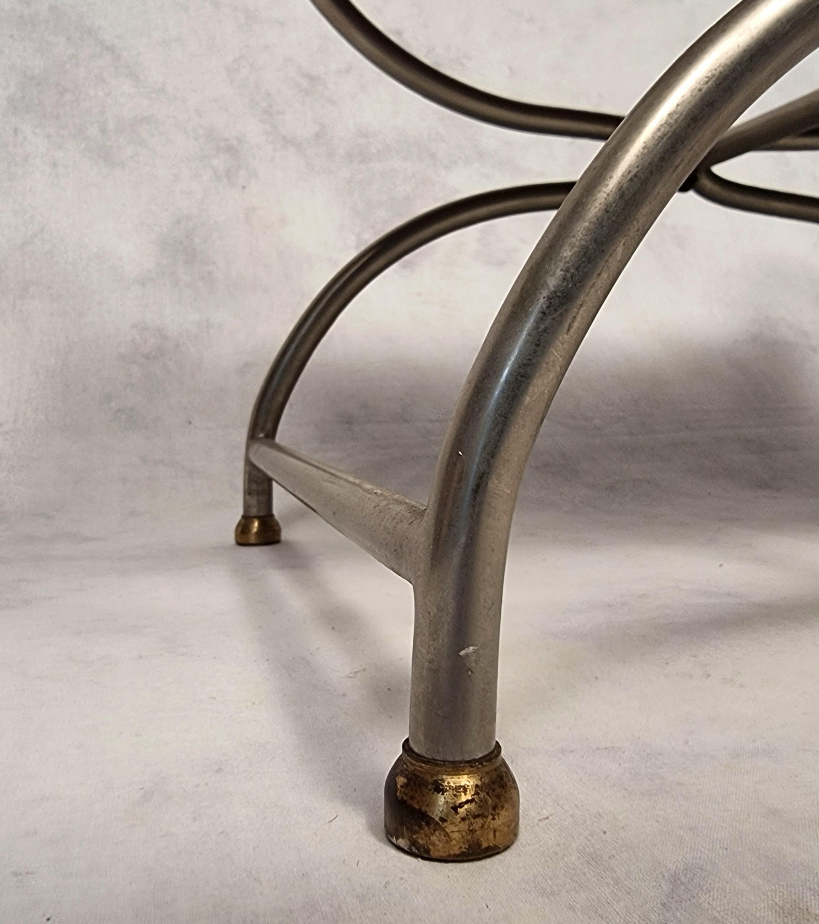 Curule Stool From Maison Jansen - Metal, Bronze & Leather - Ca 1950 3