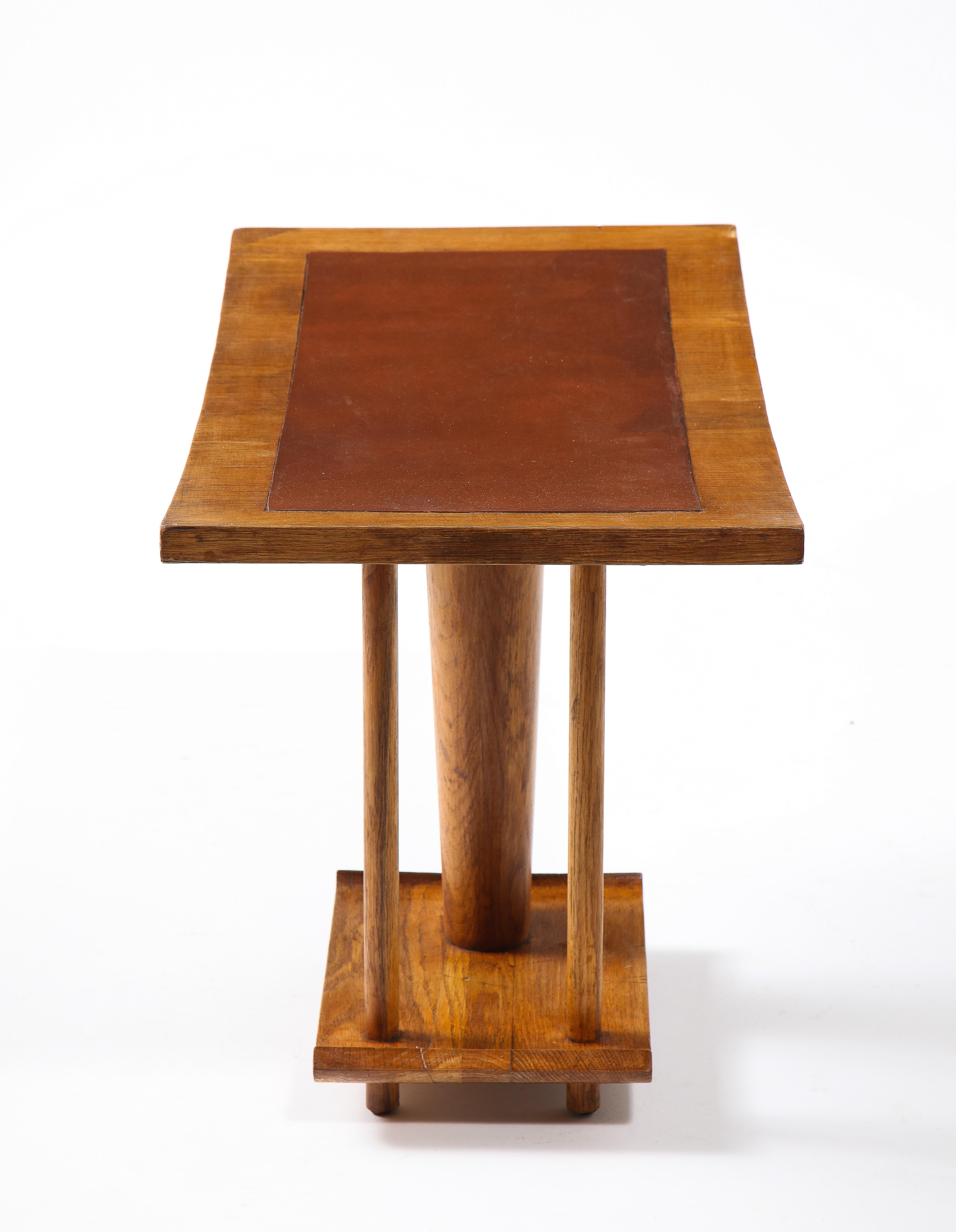 French Curule Stool in Leather & Oak, France 1940's For Sale