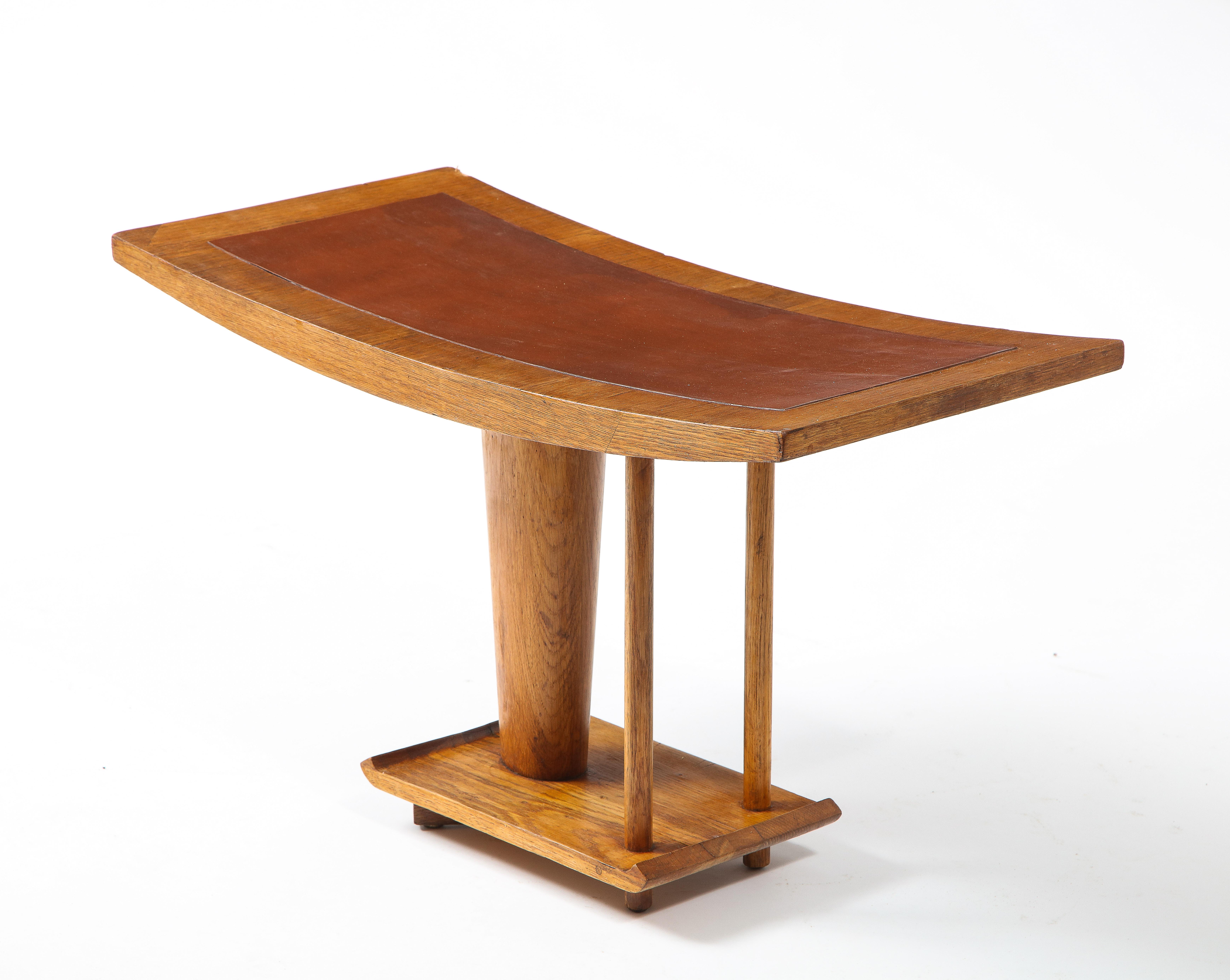 20th Century Curule Stool in Leather & Oak, France 1940's For Sale