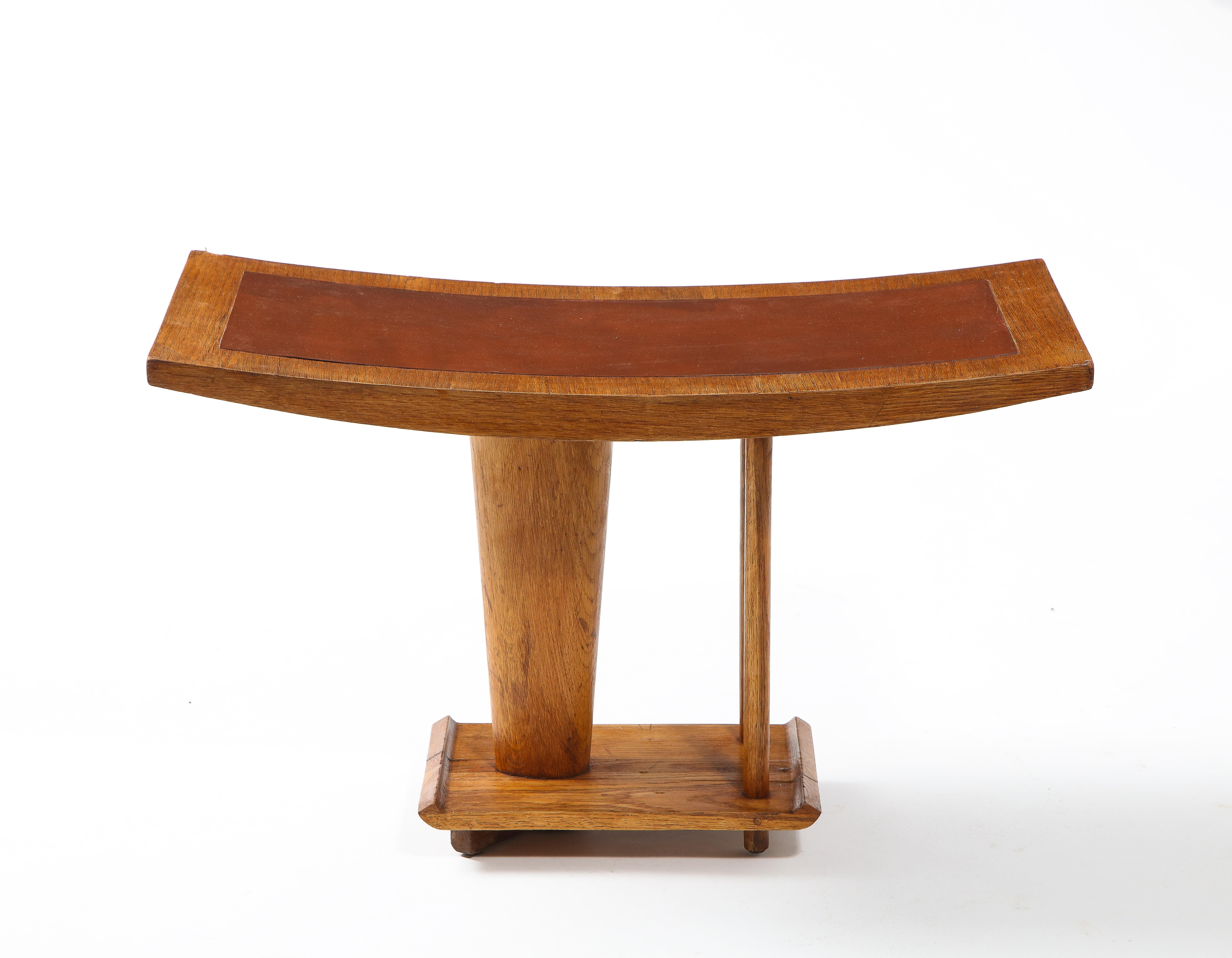 Curule Stool in Leather & Oak, France 1940's For Sale 1