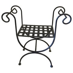 Curule Style Black Iron Bench