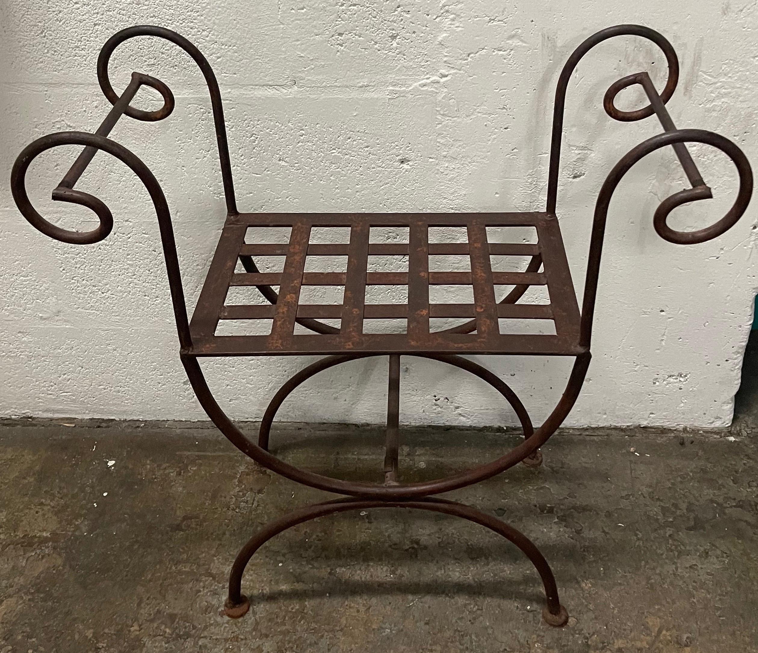 Italian Curule Style Iron Bench For Sale