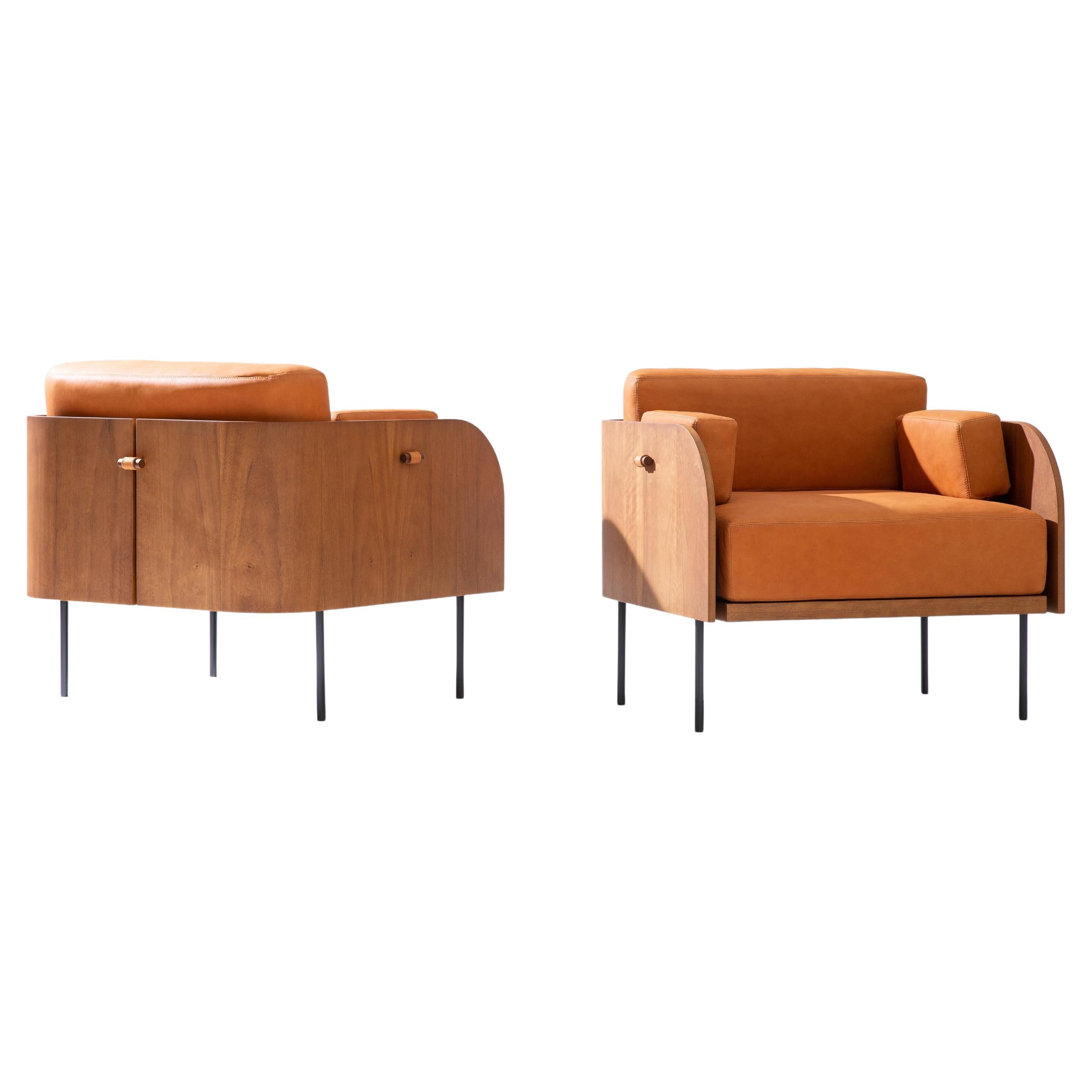 Curva Armchair – Modern Wood, Steel, and Leather Accent Chair +55design