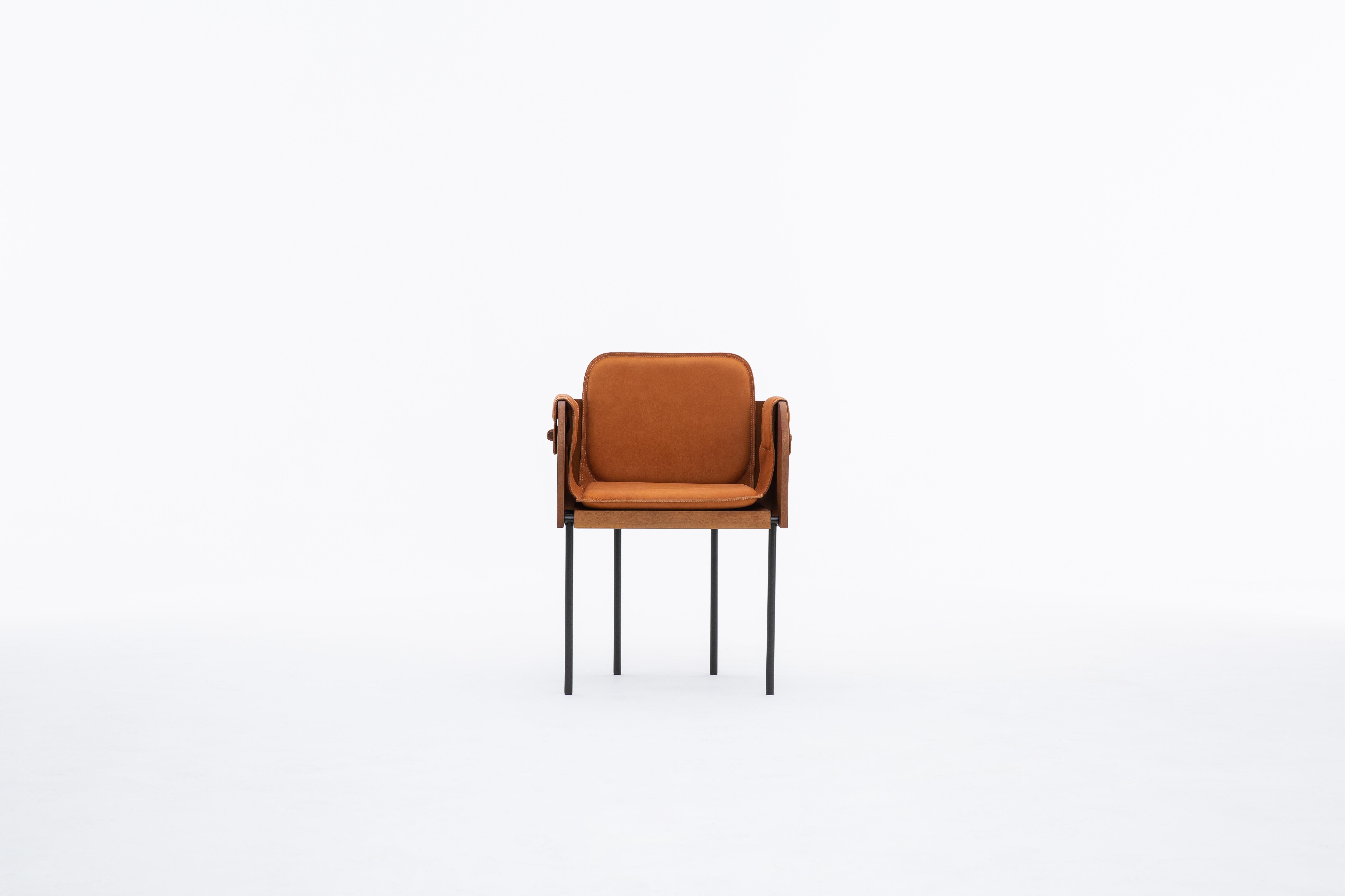 Brazilian Curva Chair by +55design – Modern Wood and Leather Armchair with Geometric Form For Sale