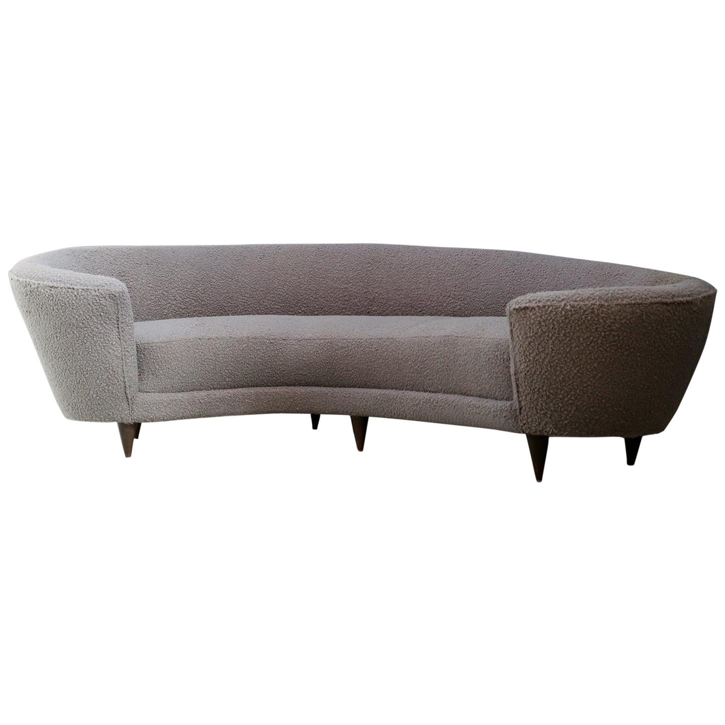 Curva Sofa by Federico Munari in Grey Bouclè Fabric, 1950s