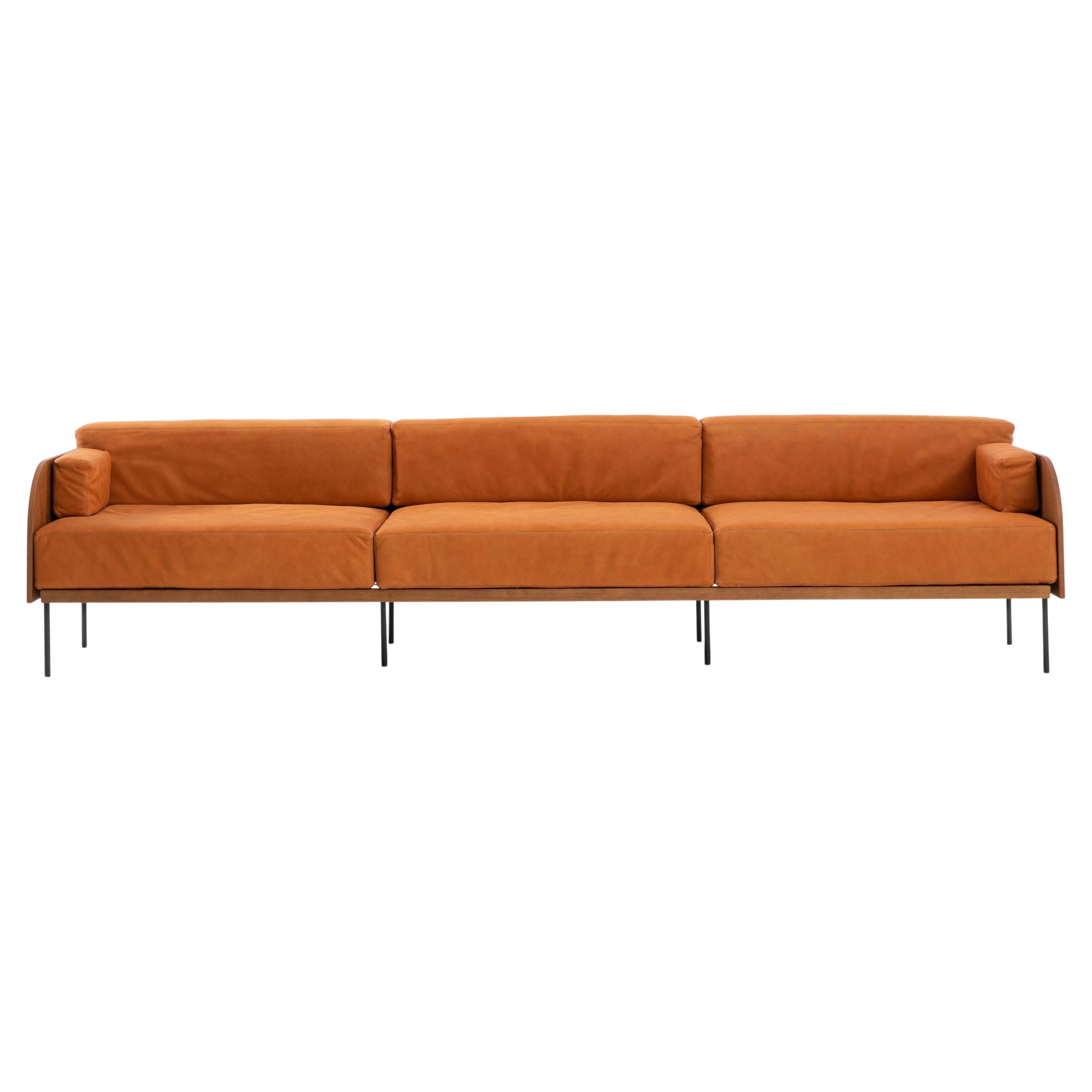 +55design Curva Sofa – Geometric Leather, Wood, and Steel Architectural Design