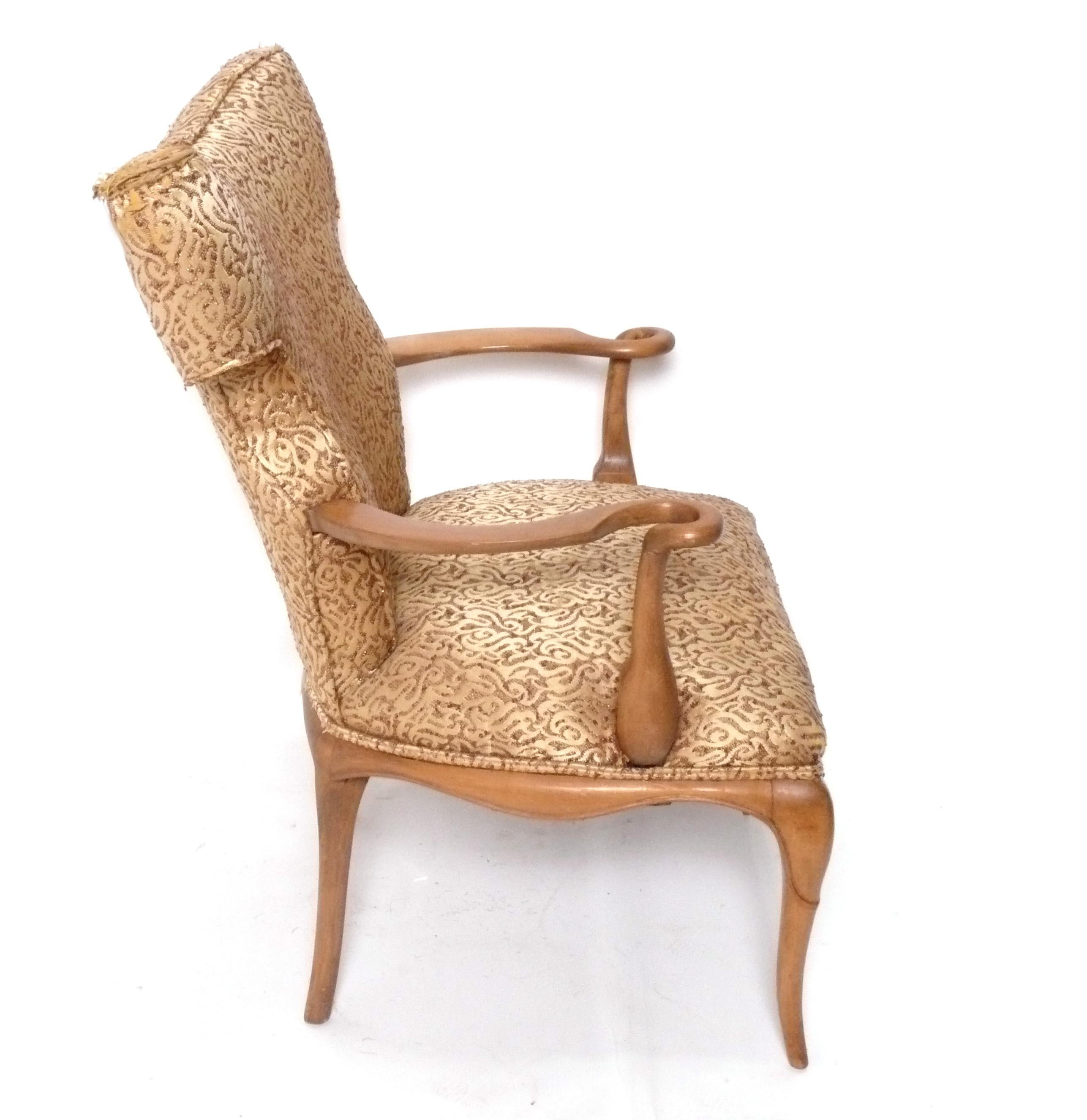 Hollywood Regency Curvaceous Armchair Refinished and Reupholstered in Your Fabric Frances Elkins For Sale