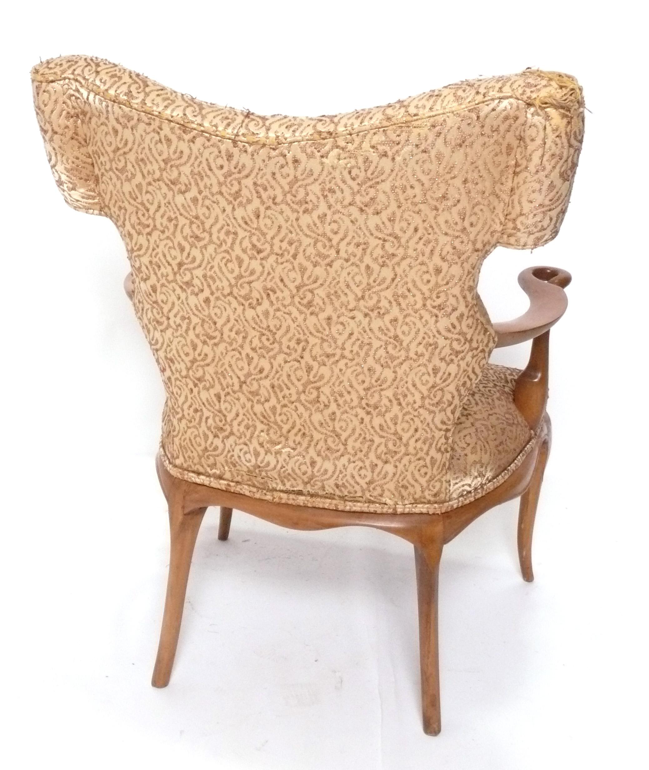 American Curvaceous Armchair Refinished and Reupholstered in Your Fabric Frances Elkins For Sale