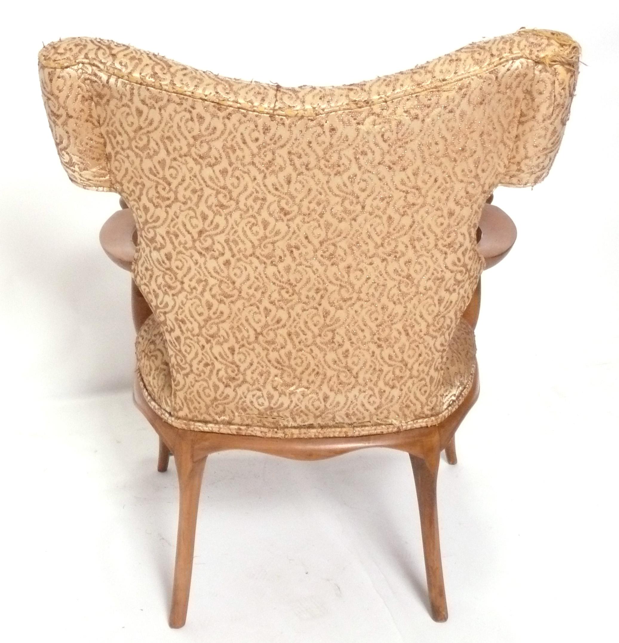 Curvaceous Armchair Refinished and Reupholstered in Your Fabric Frances Elkins In Good Condition For Sale In Atlanta, GA