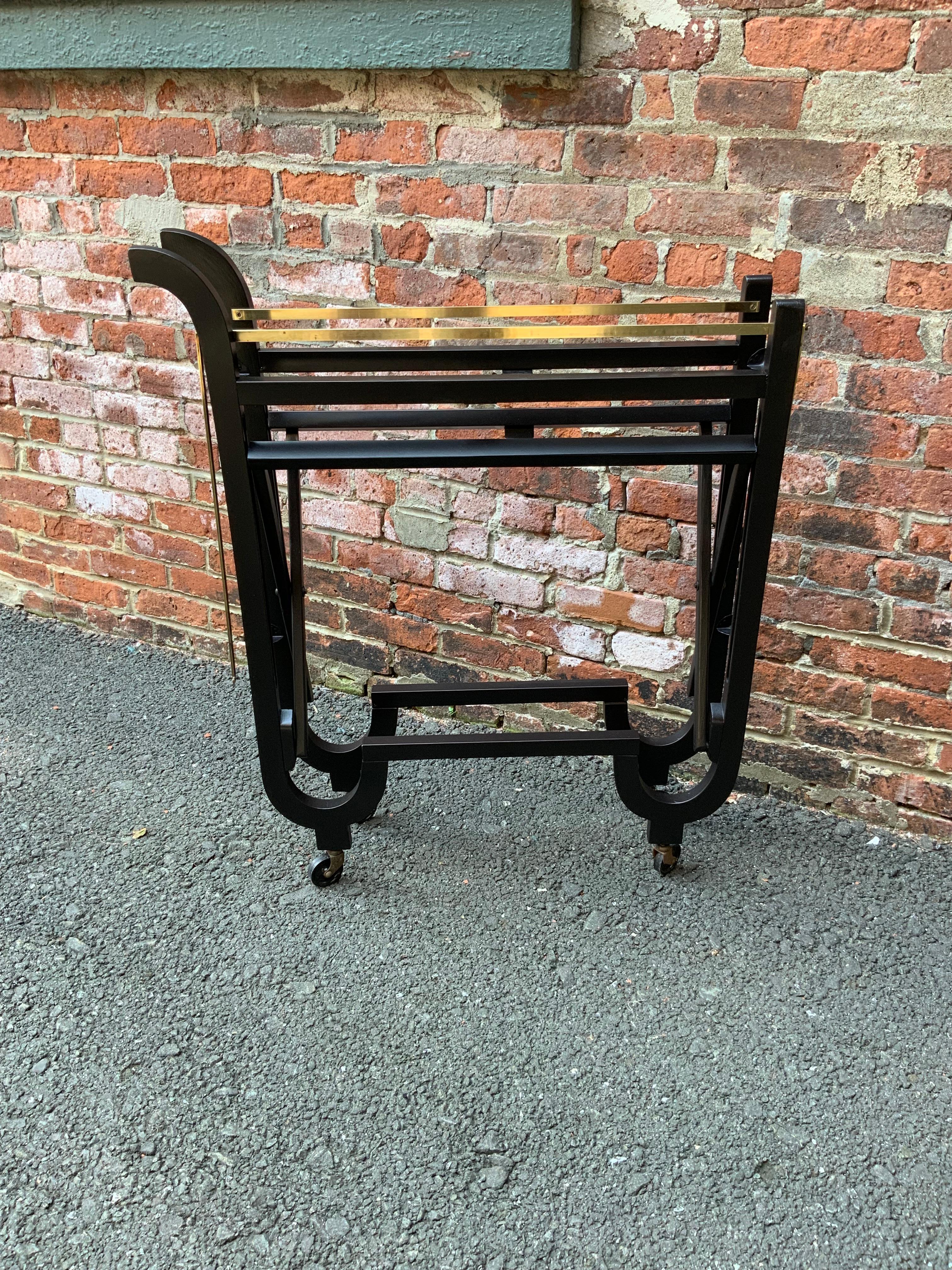 Curvaceous Art Deco Brass and Glass Serving Cart In Good Condition In Garnerville, NY