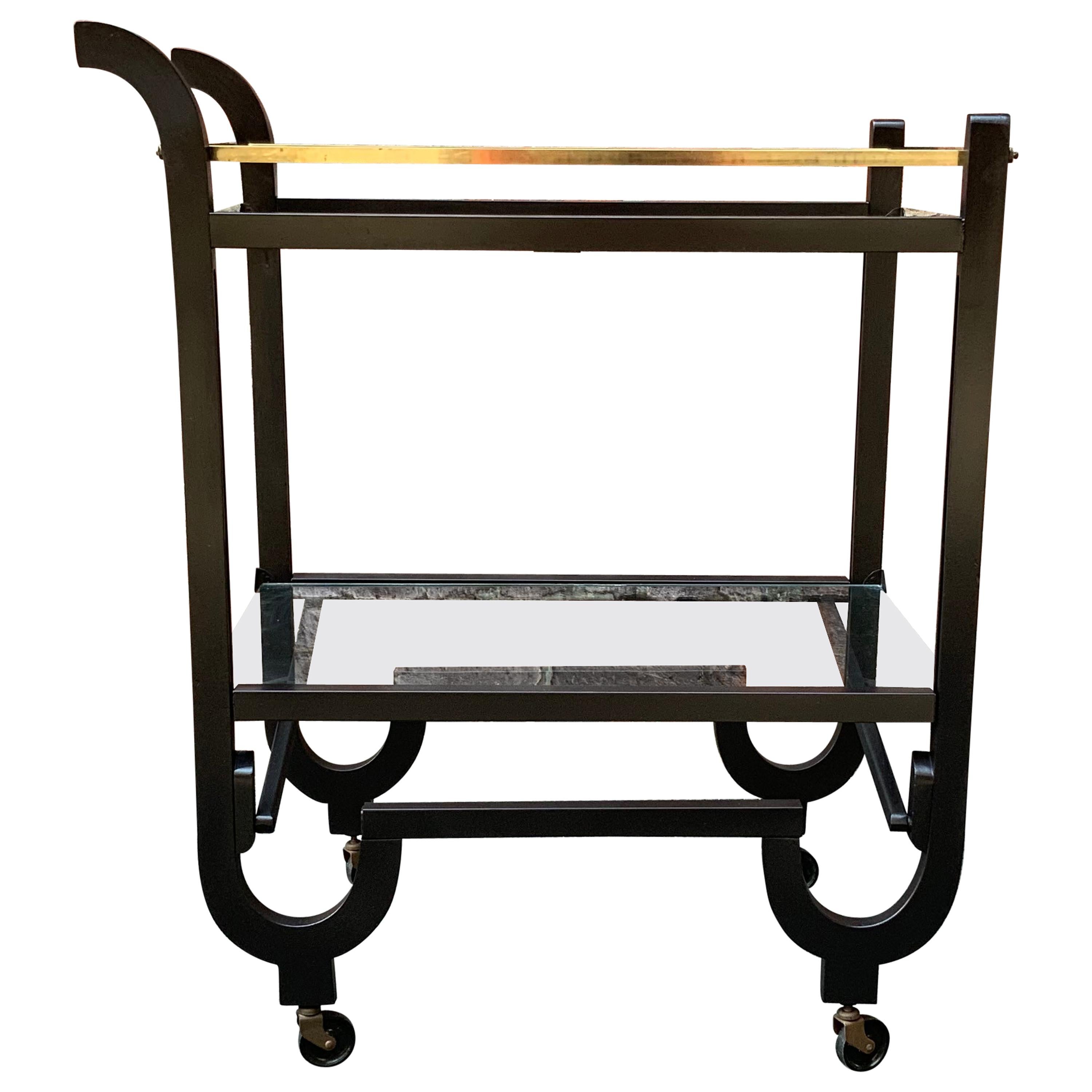 Curvaceous Art Deco Brass and Glass Serving Cart