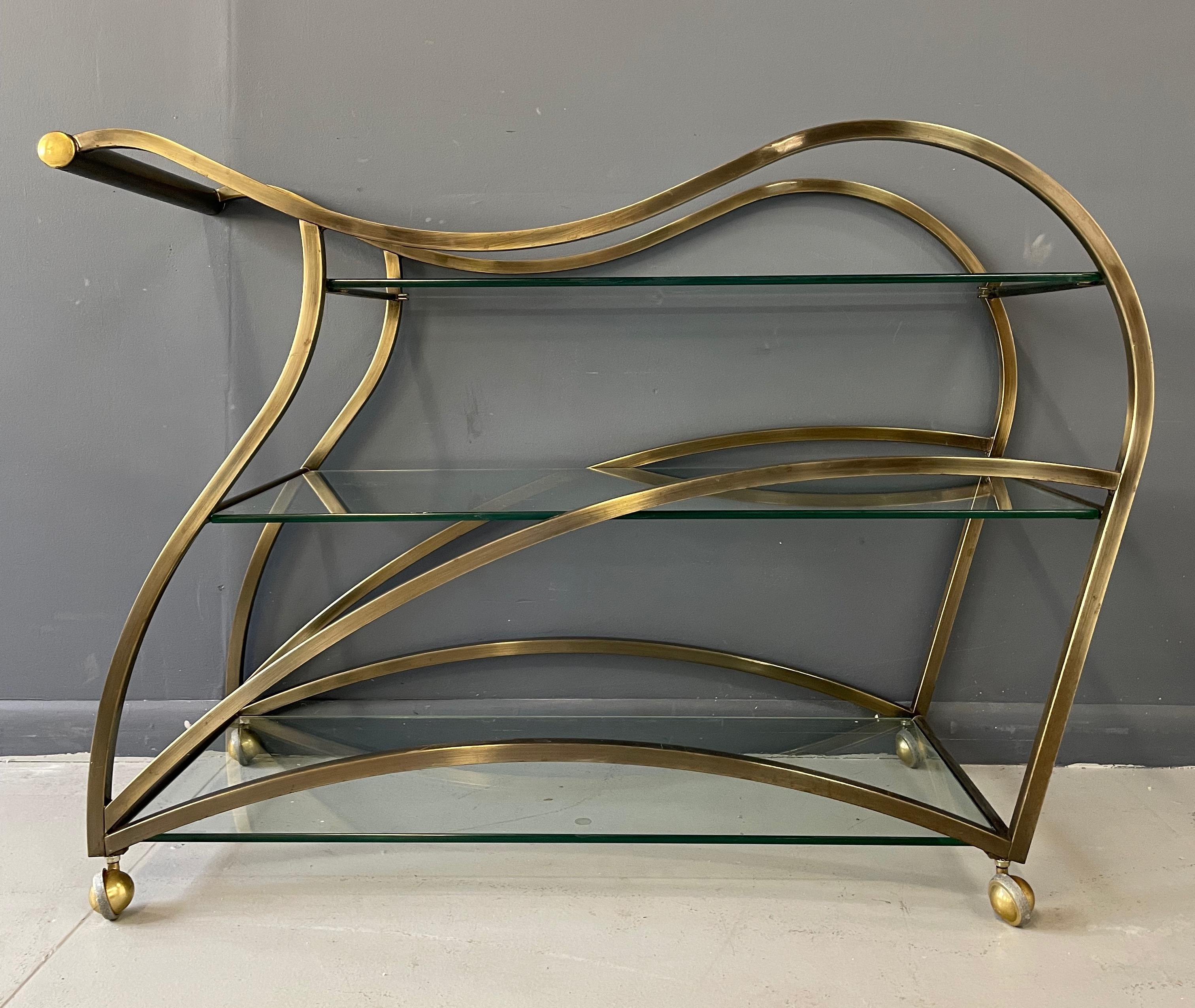 Curvaceous Bar Cart in Brass by Design Institute of America  For Sale 4