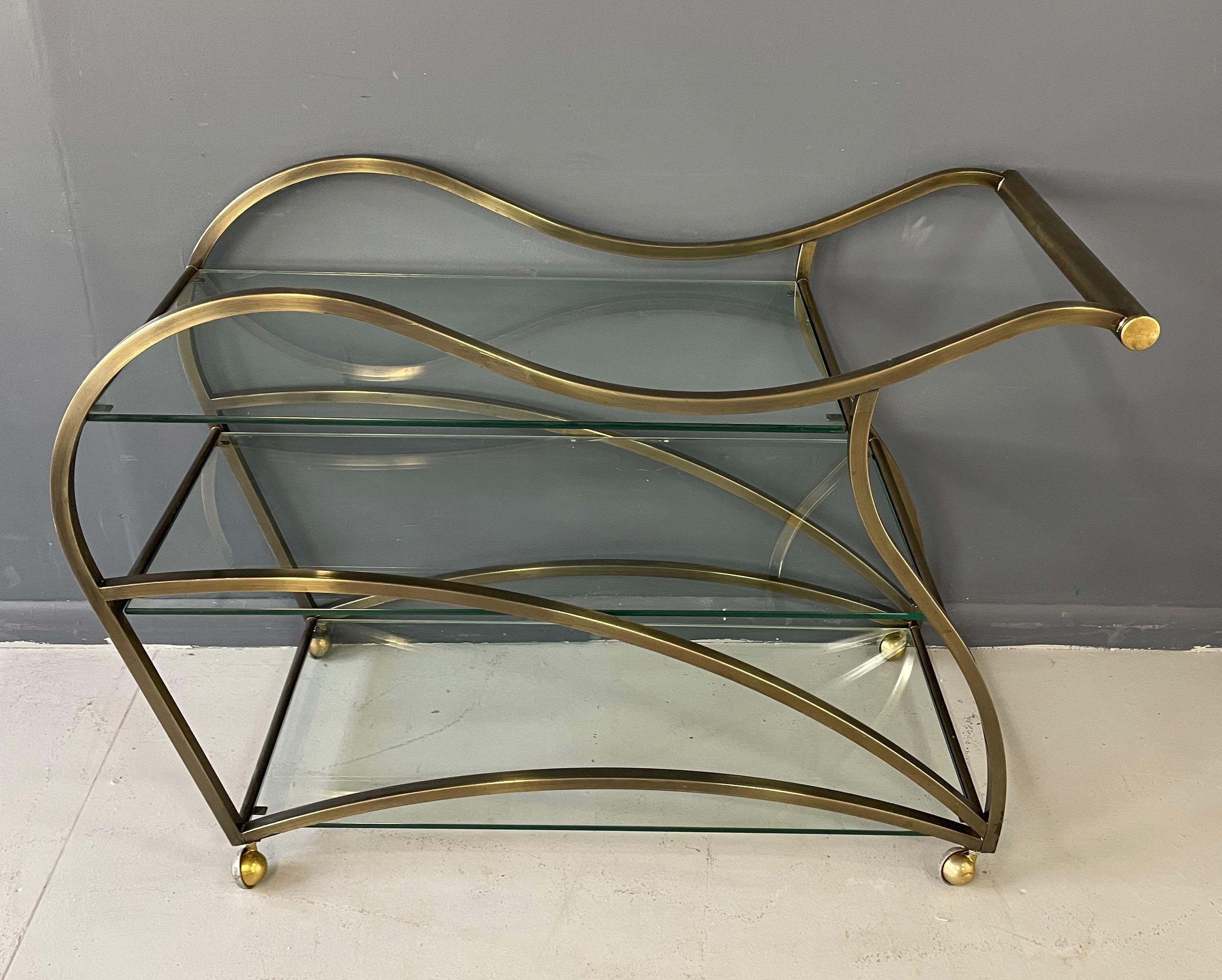 Mid-Century Modern Curvaceous Bar Cart in Brass by Design Institute of America  For Sale