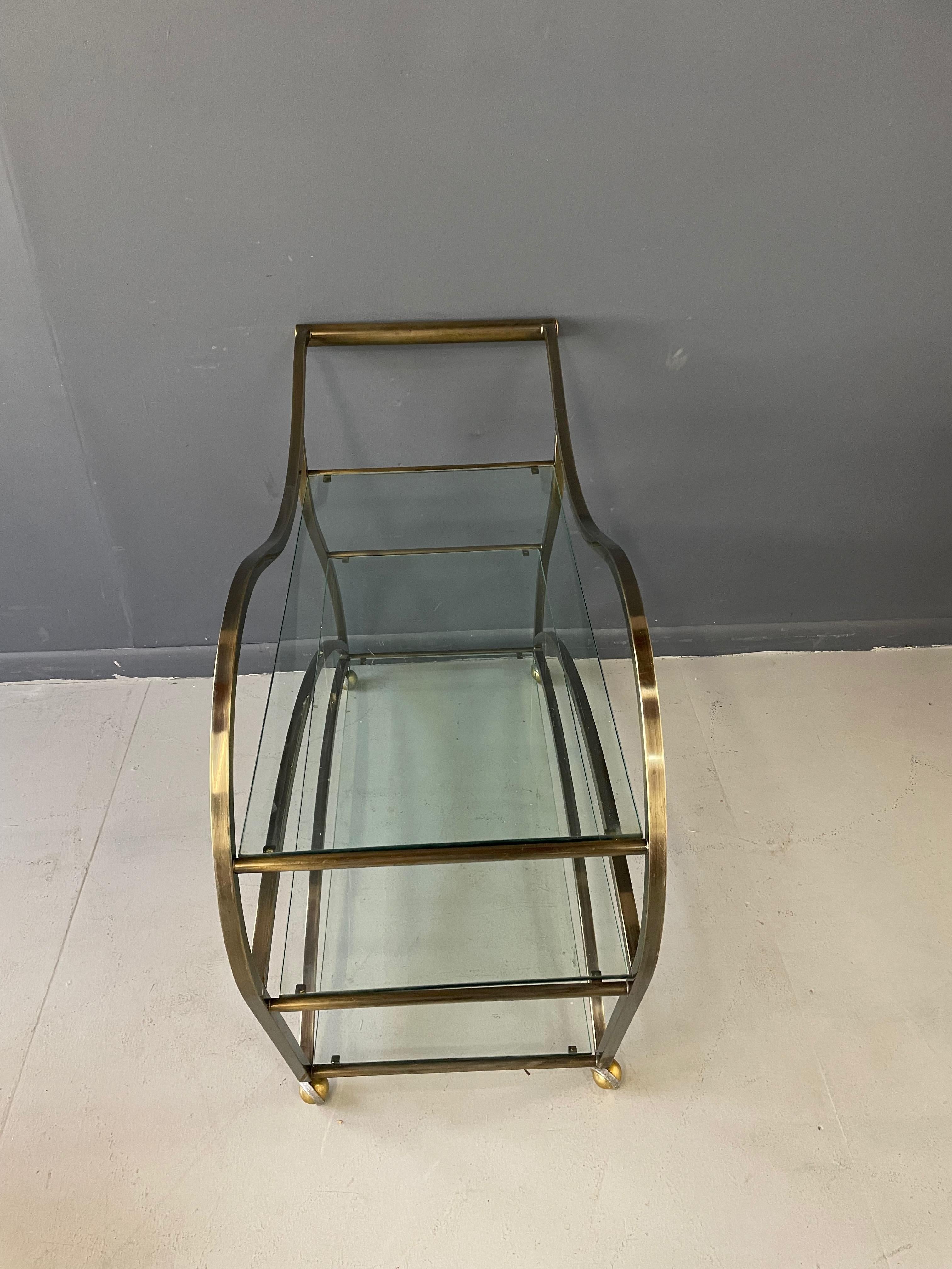 20th Century Curvaceous Bar Cart in Brass by Design Institute of America  For Sale