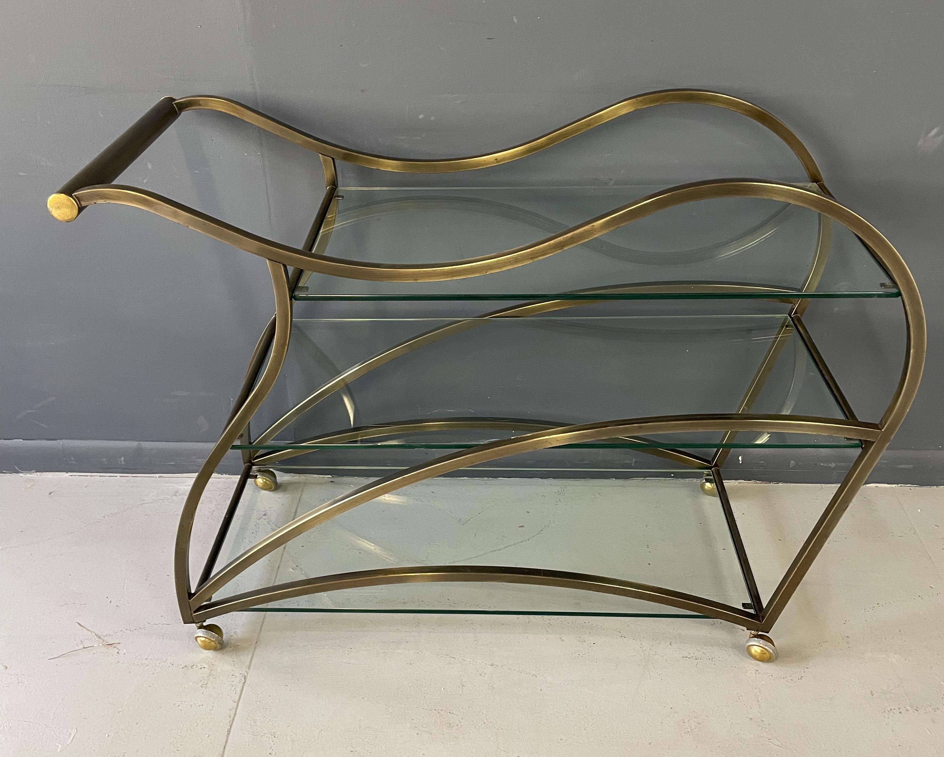 Curvaceous Bar Cart in Brass by Design Institute of America  For Sale 2