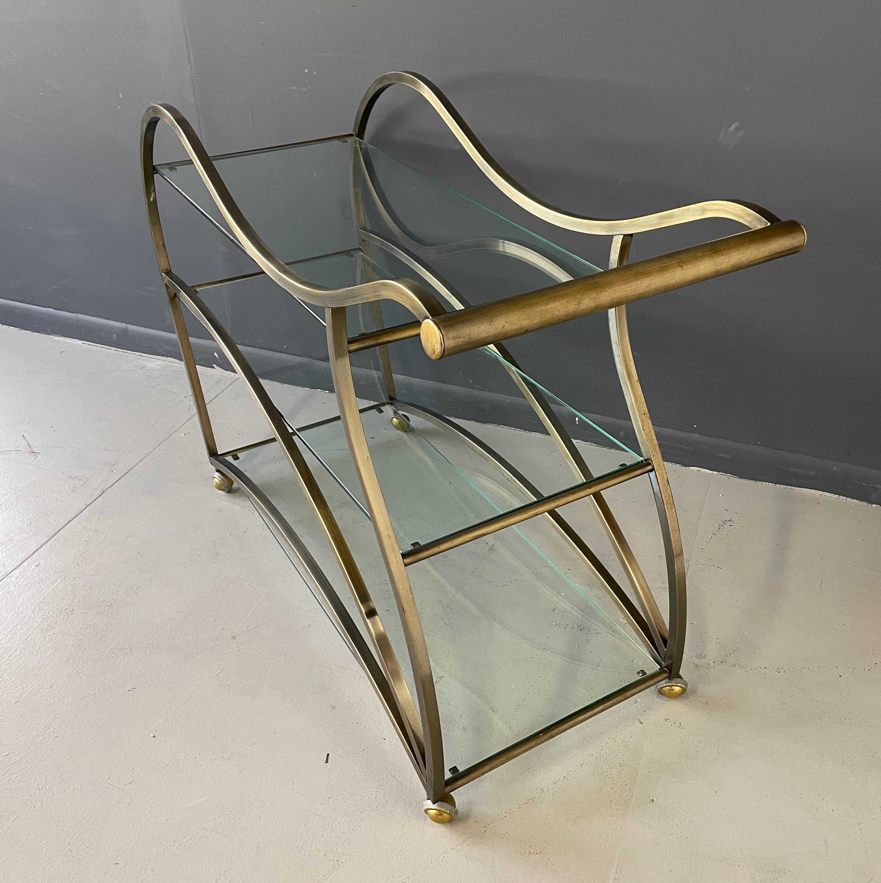 Curvaceous Bar Cart in Brass by Design Institute of America  For Sale 3