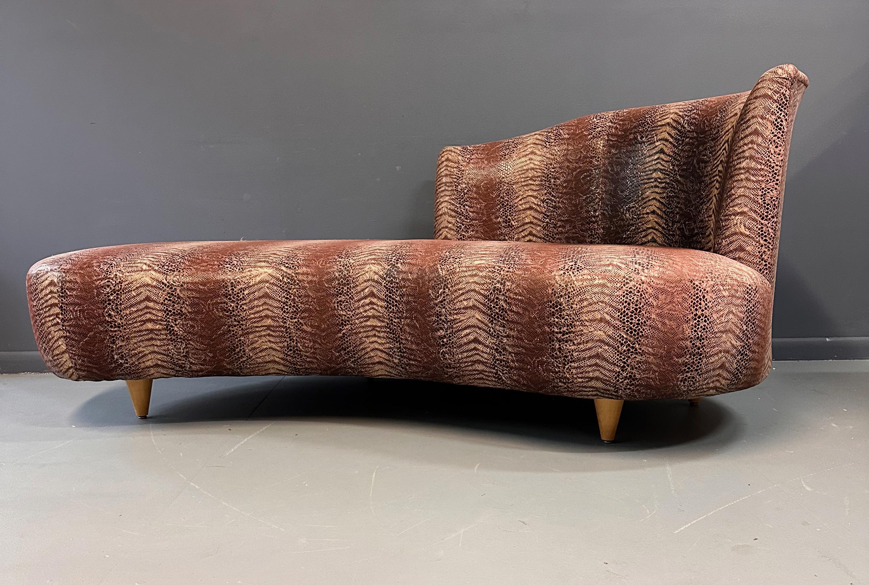 Post-Modern  Curvaceous Chaise/ Sofa in the Style of Weiman in a Faux Snakeskin Midcentury For Sale