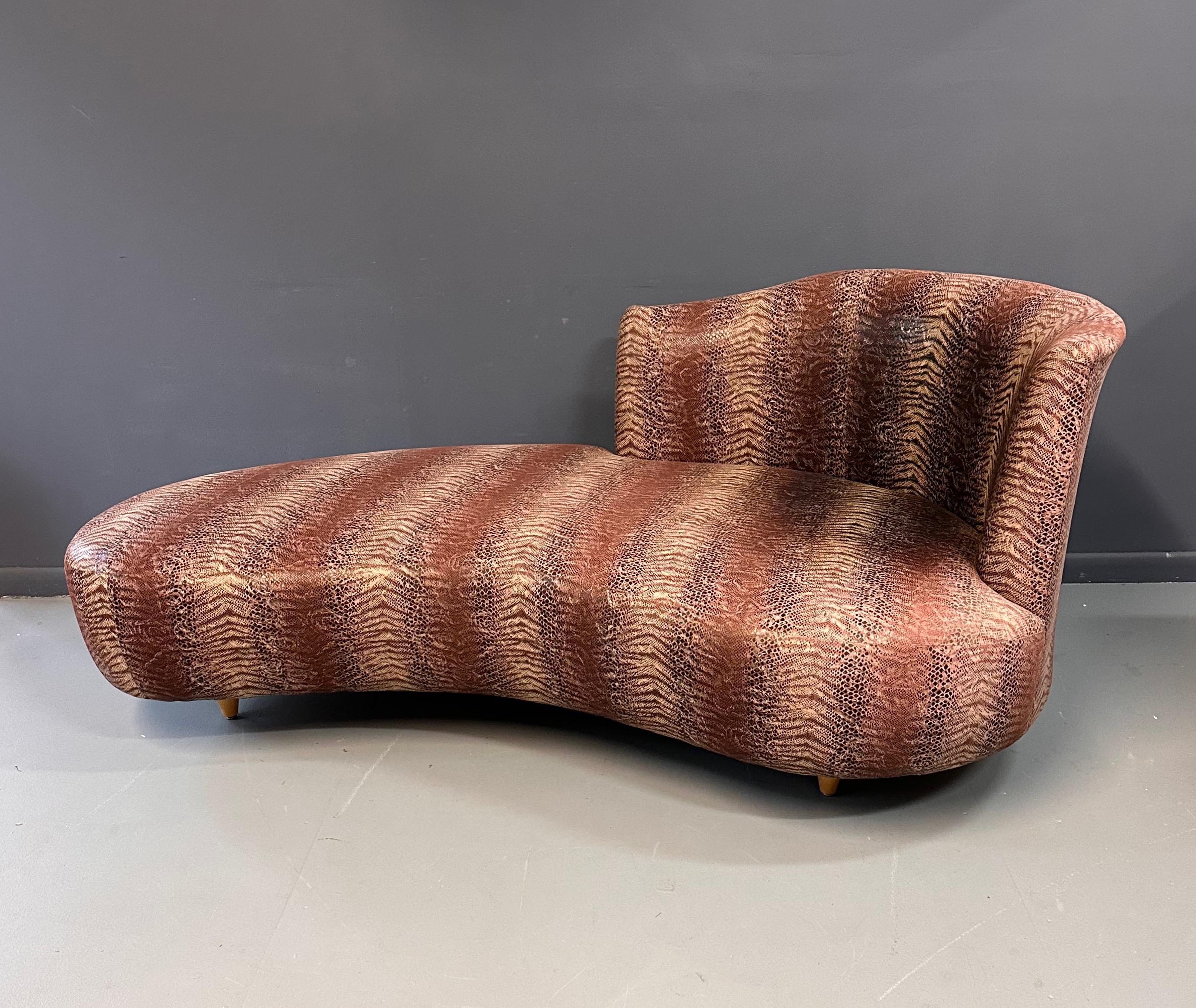 North American  Curvaceous Chaise/ Sofa in the Style of Weiman in a Faux Snakeskin Midcentury For Sale