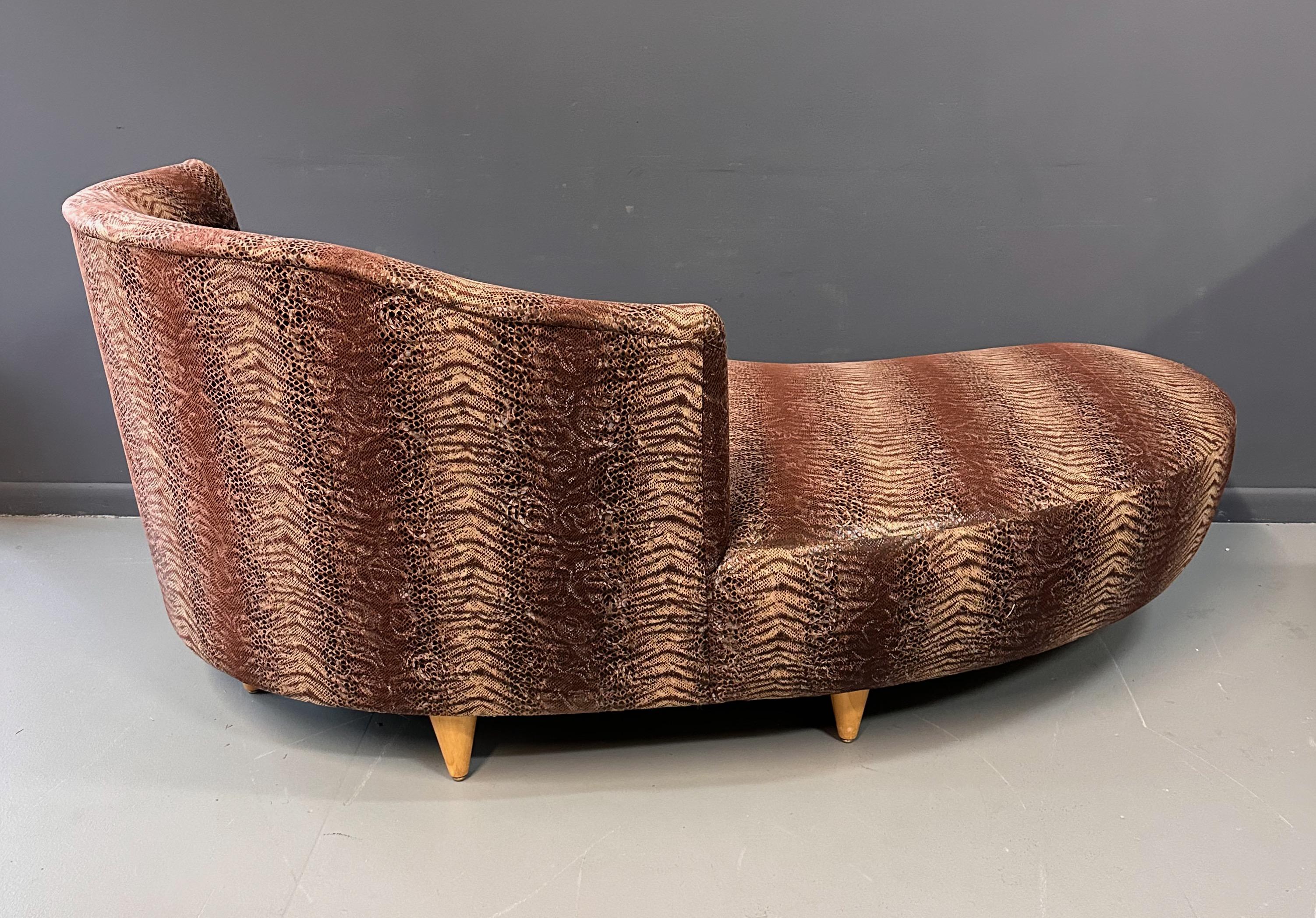Upholstery  Curvaceous Chaise/ Sofa in the Style of Weiman in a Faux Snakeskin Midcentury For Sale
